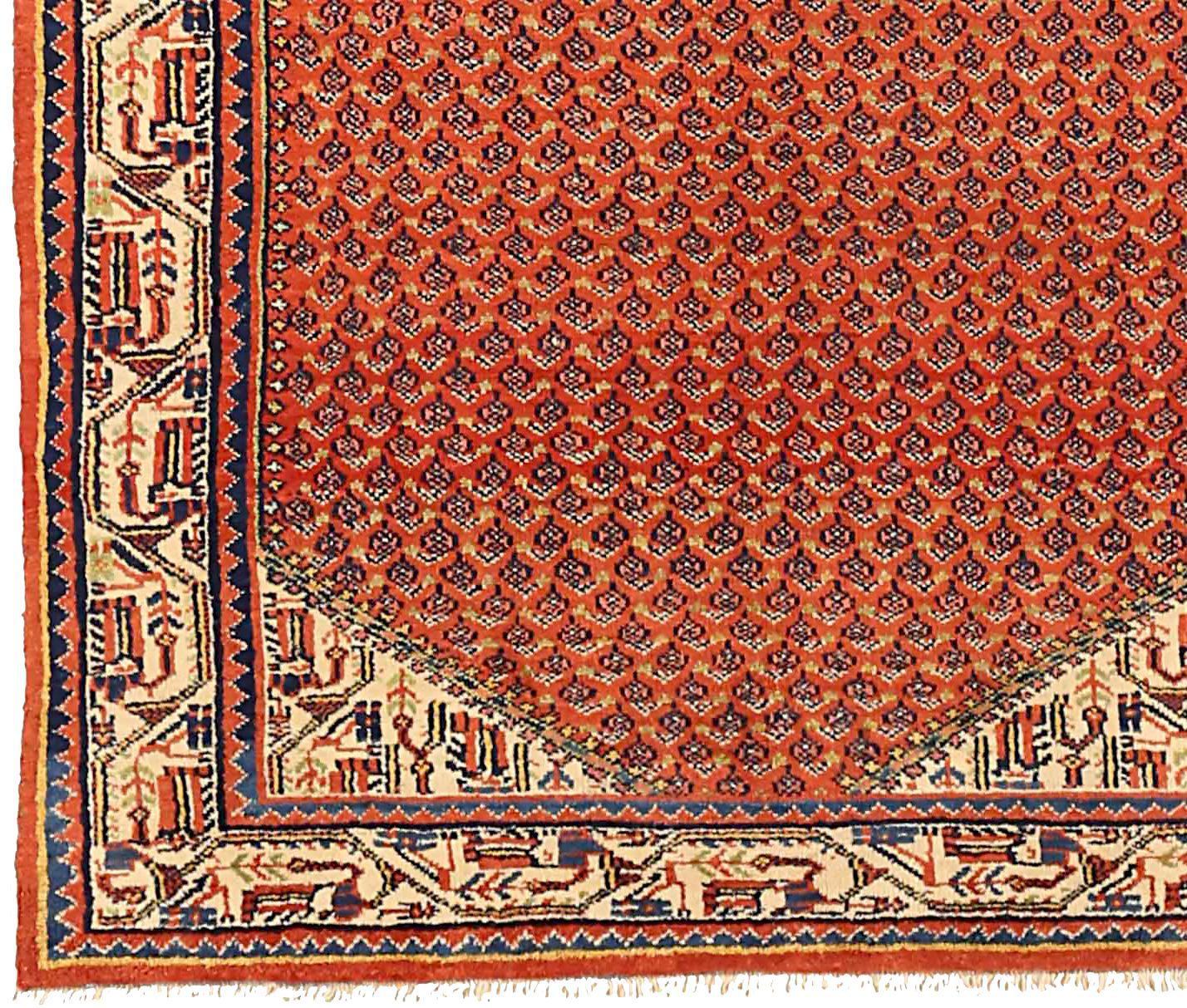 Asiatique Petit tapis persan Malayer - Laine ivoire bleu marine bleu rouge 71323 en vente
