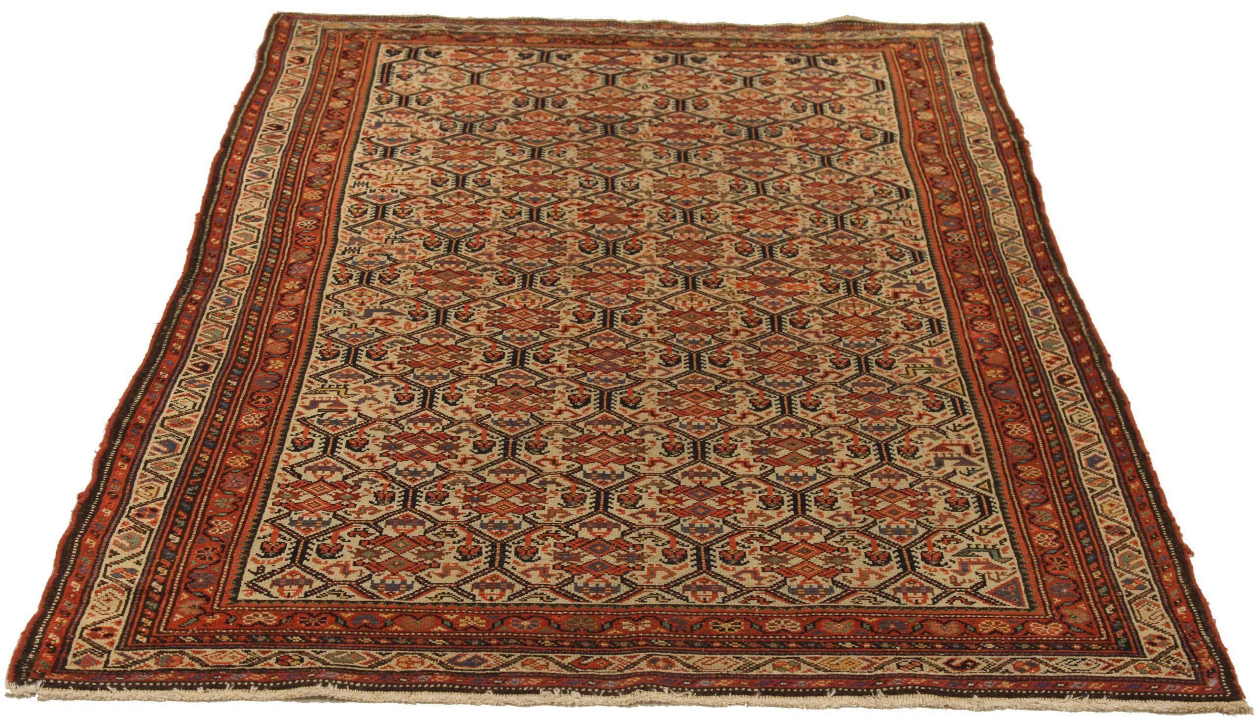 Entdecken Sie die Eleganz des persischen Malayers mit dem kleinen Teppich von CIRCA 1880. Dieses exklusive Design aus Wolle und ElfenbeinMarineblauRot ist perfekt, um Ihren Raum zu verschönern.