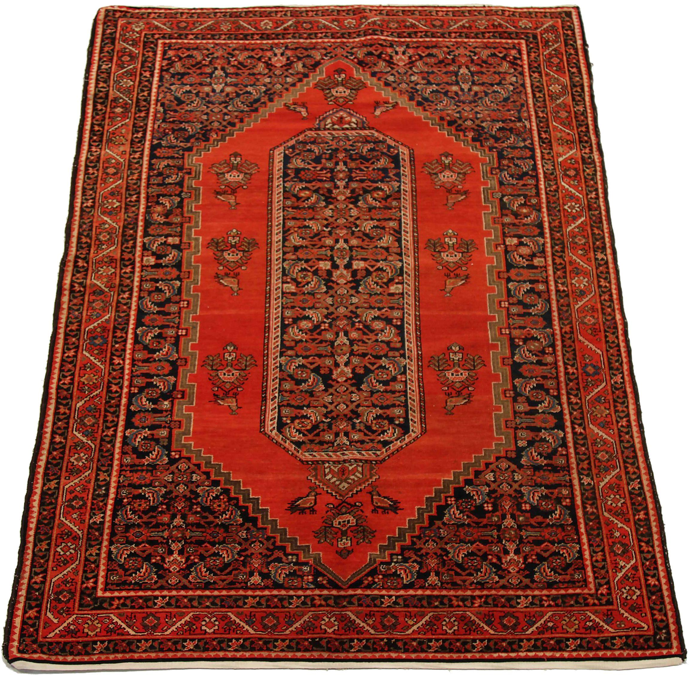 Entdecken Sie die Eleganz des persischen Malayers mit dem kleinen Teppich von CIRCA 1880. Dieses exklusive Design aus Wolle und Marineblau-Rot ist perfekt, um Ihren Raum zu verschönern.
