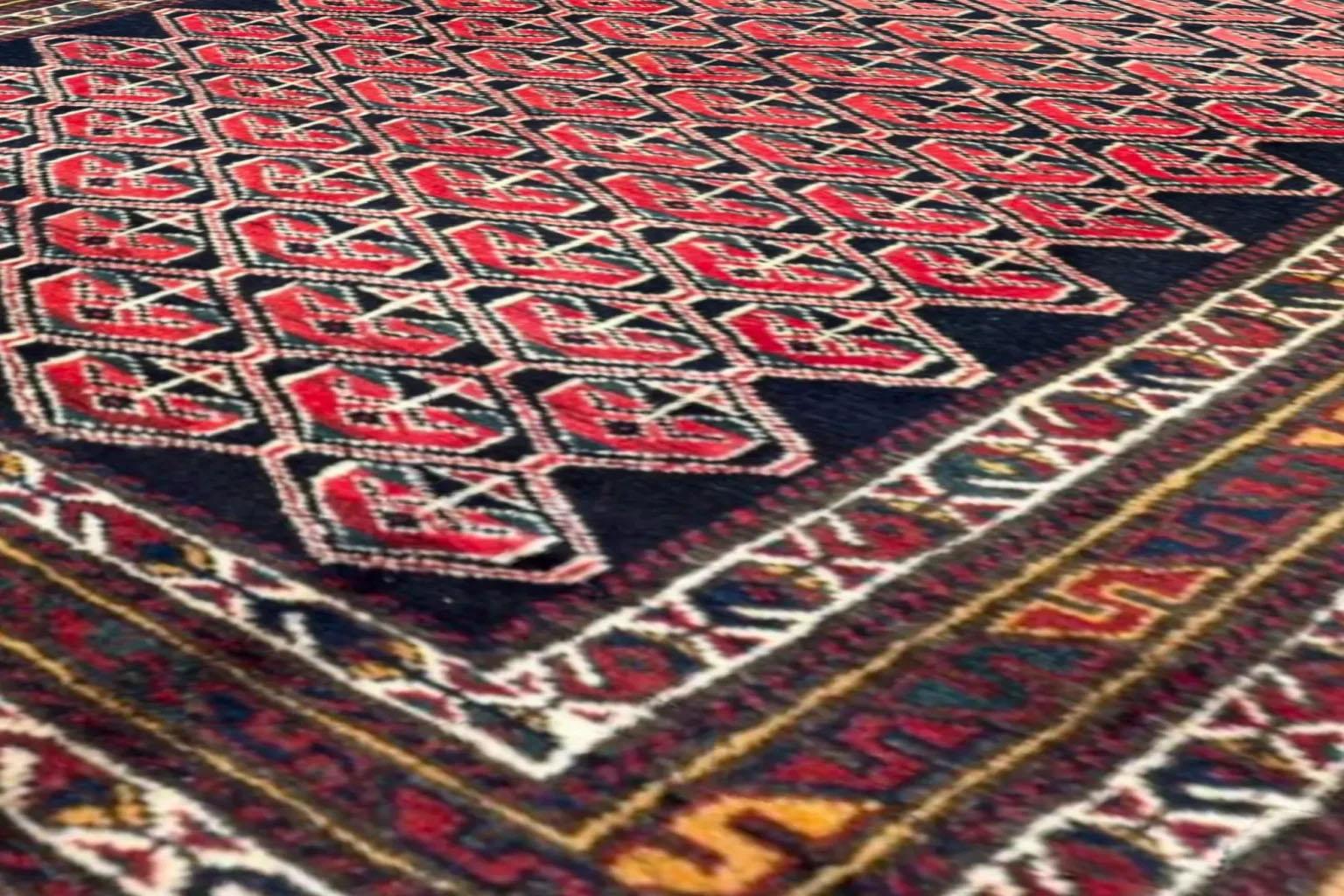 Antique Persian Small Rug Circa 1910 - Black Pink Yellow - Malayer Design For Sale 2