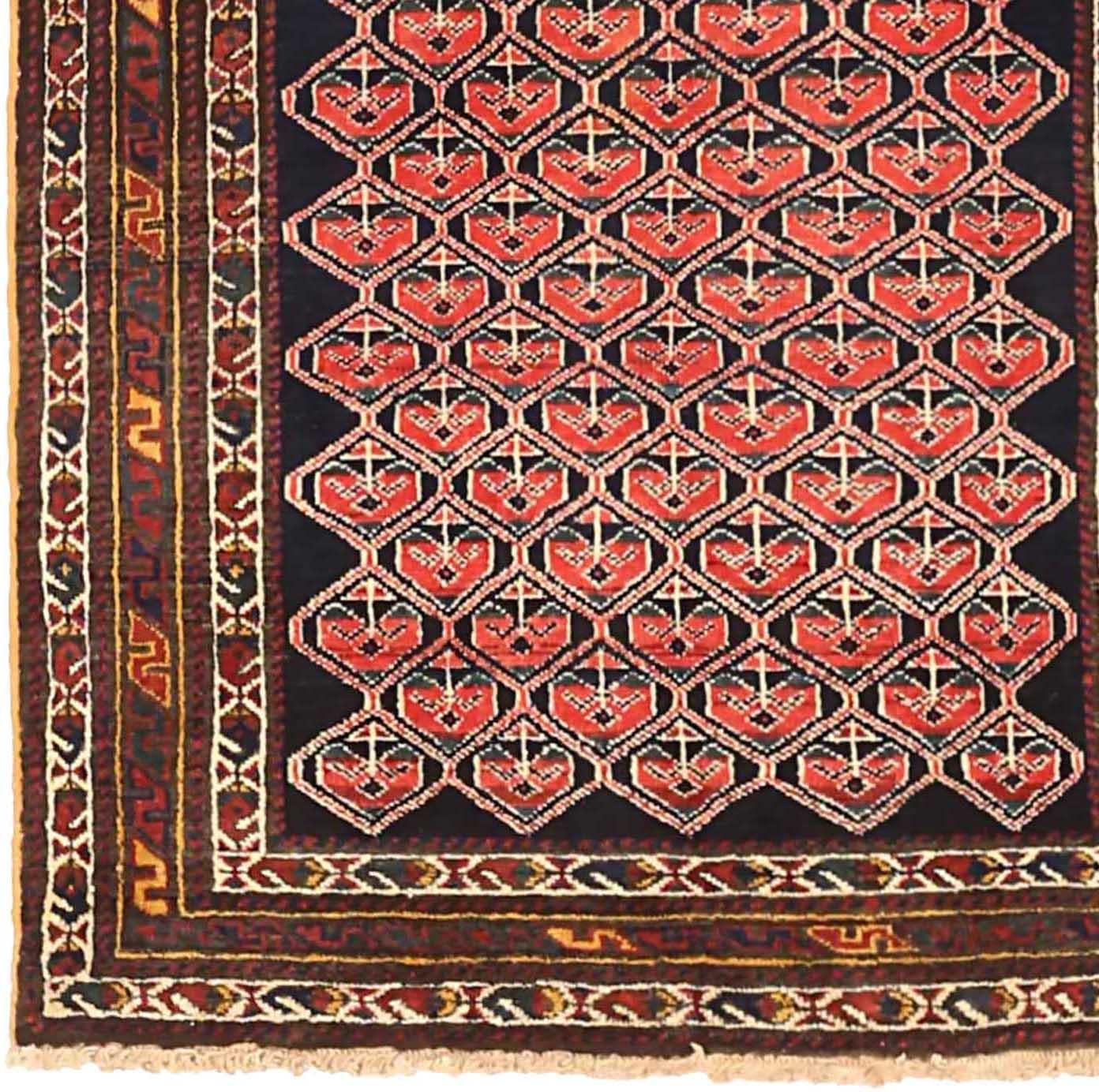 Asian Persian Malayer Small Rug Circa 1910 - Wool Black Pink Yellow 72582 For Sale