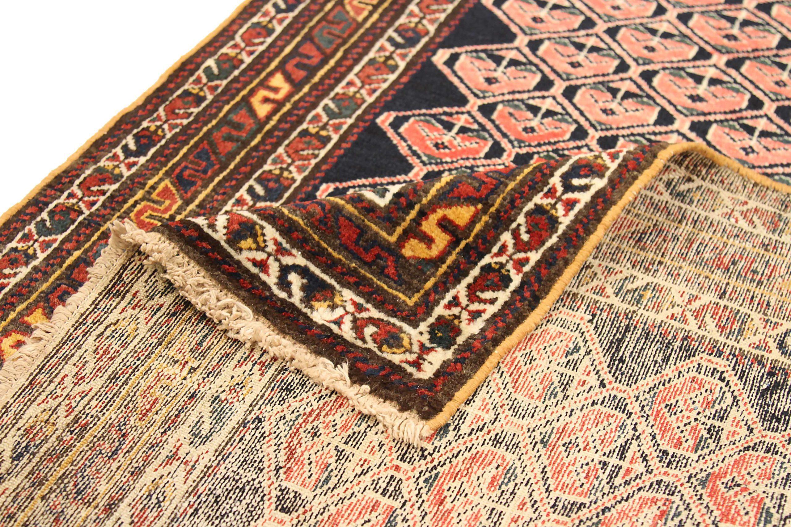 Persian Malayer Small Rug Circa 1910 - Wool Black Pink Yellow 72582 In Excellent Condition For Sale In Dallas, TX