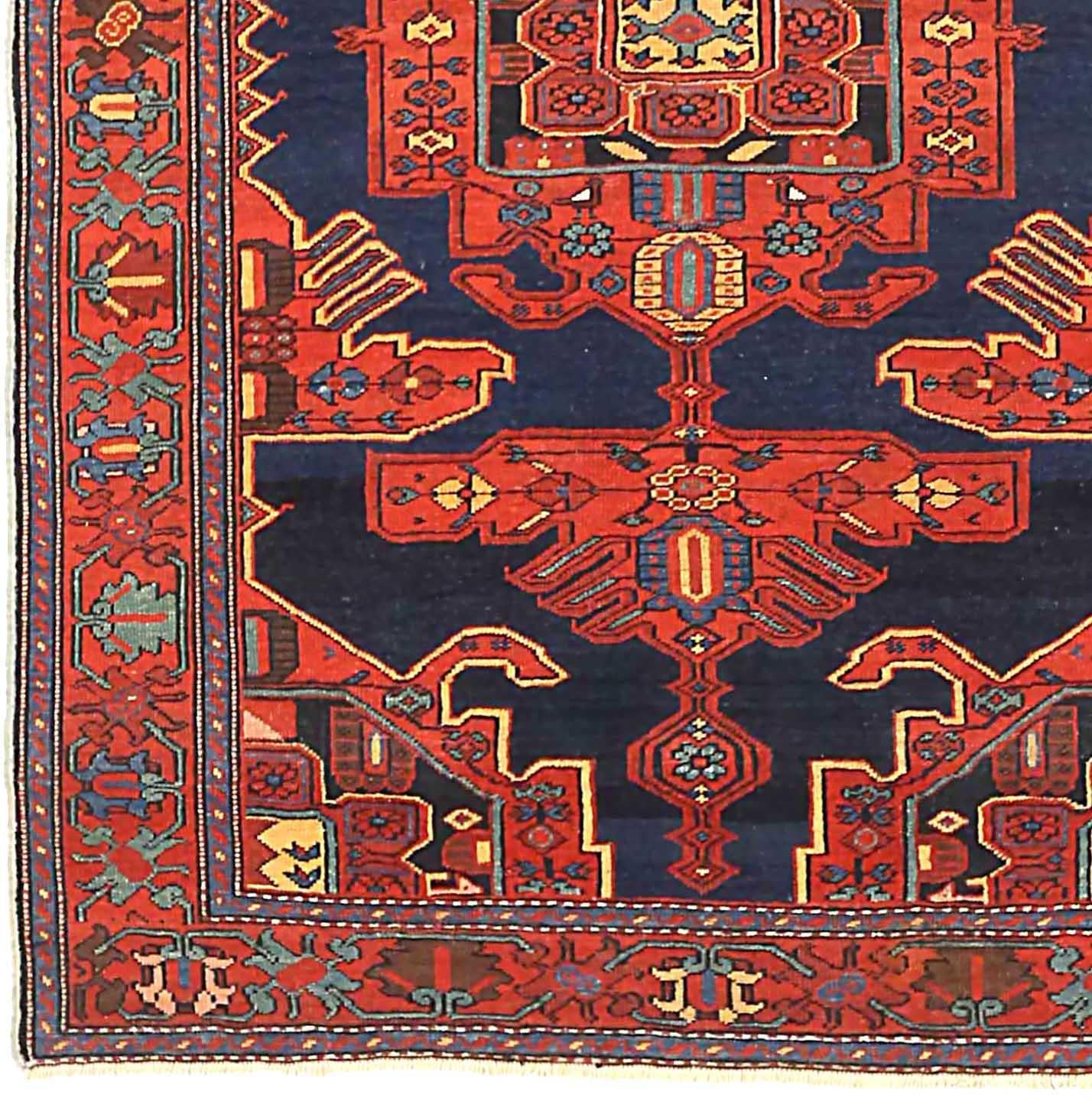 Persischer Malayer Kleiner Teppich CIRCA 1910 - Wolle Marineblau Rot Gelb 72842 (Asiatisch) im Angebot
