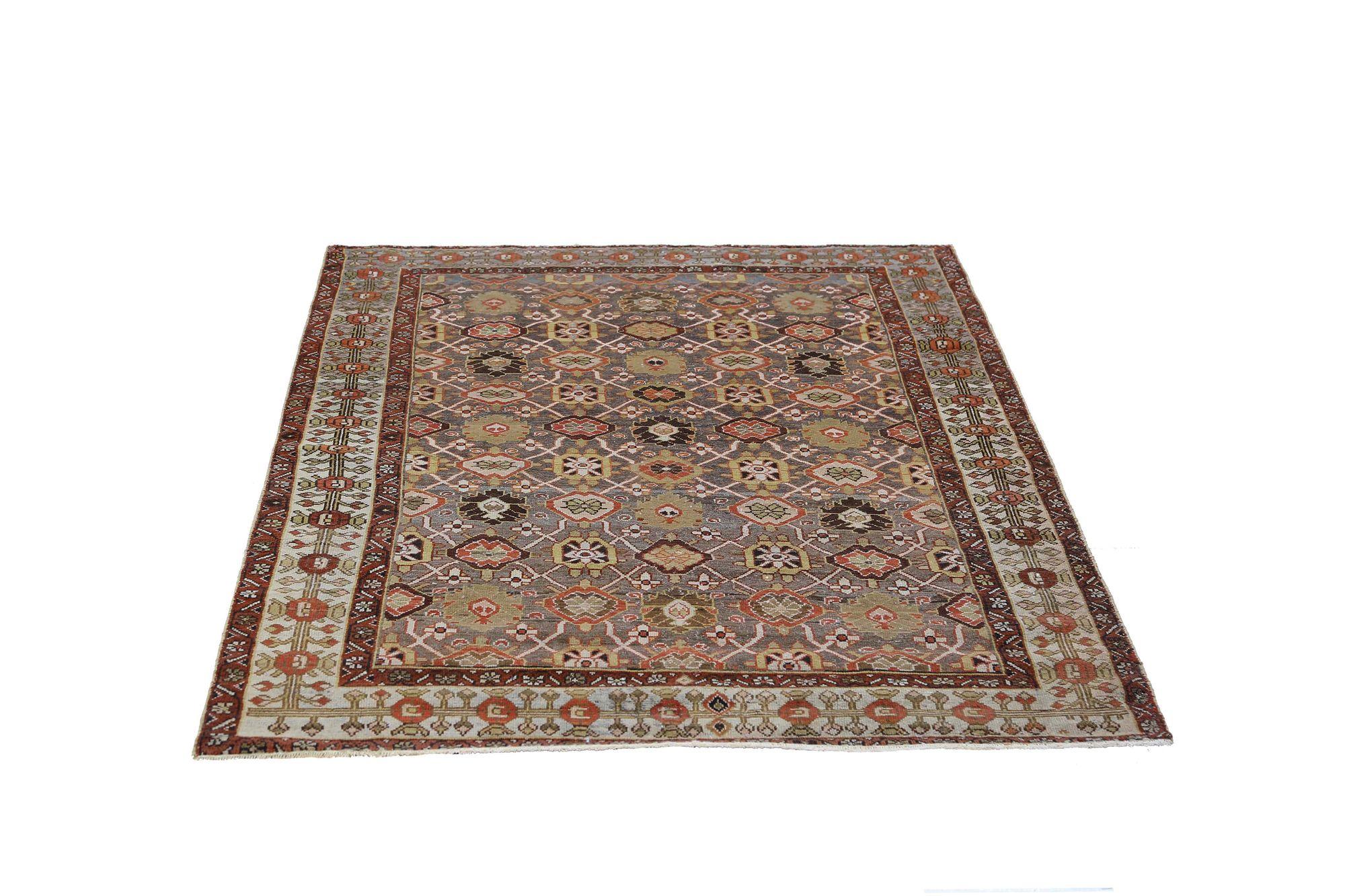 Persischer Malayer Kleiner Teppich - Wolle Blau Grau Grün Rot Design - 96794 (20. Jahrhundert) im Angebot