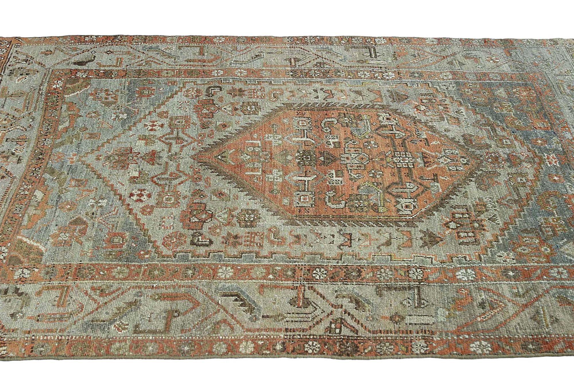 Persischer Malayer Kleiner Teppich - Wolle Blau Elfenbein Orange Design - 97443 im Zustand „Hervorragend“ im Angebot in Dallas, TX