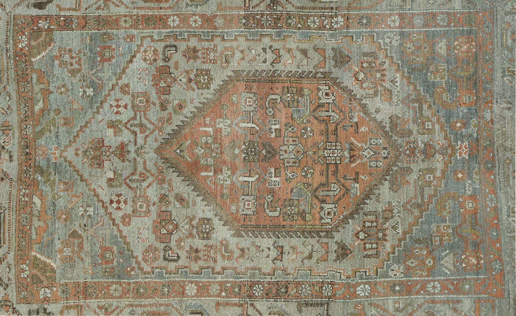 Persischer Malayer Kleiner Teppich - Wolle Blau Elfenbein Orange Design - 97443 (20. Jahrhundert) im Angebot