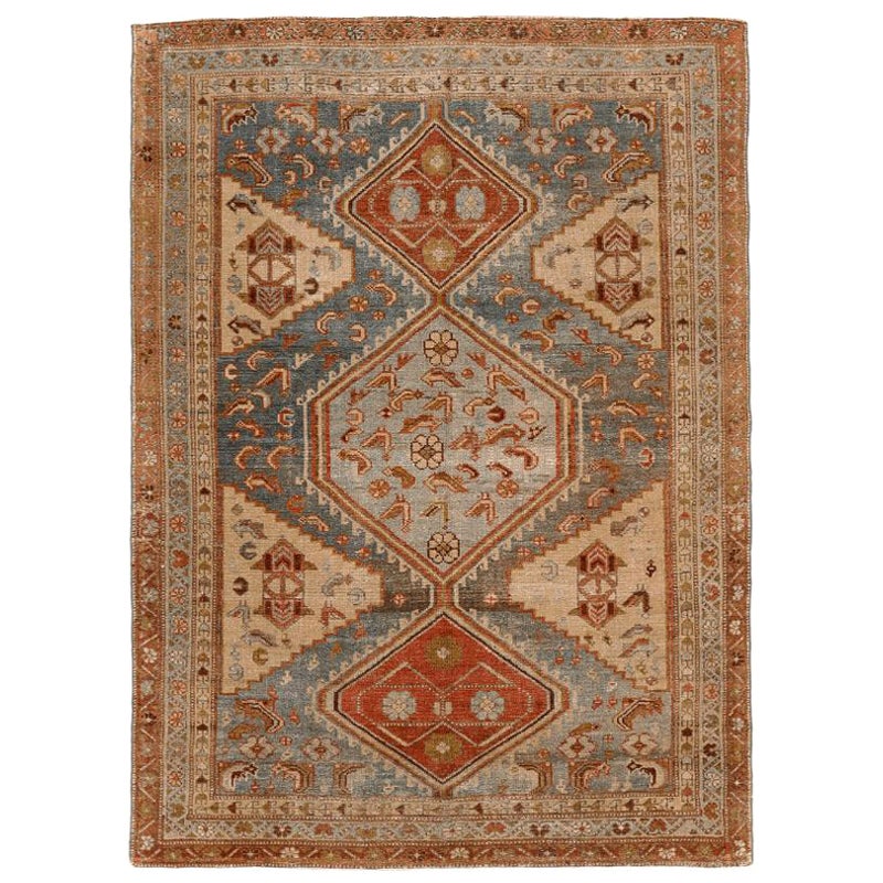 Petit tapis persan Malayer - Motif bleu ivoire rouge - 94587