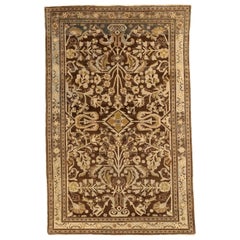 Persian Malayer Small Rug - Wool Brown Green Ivory Design - 75911