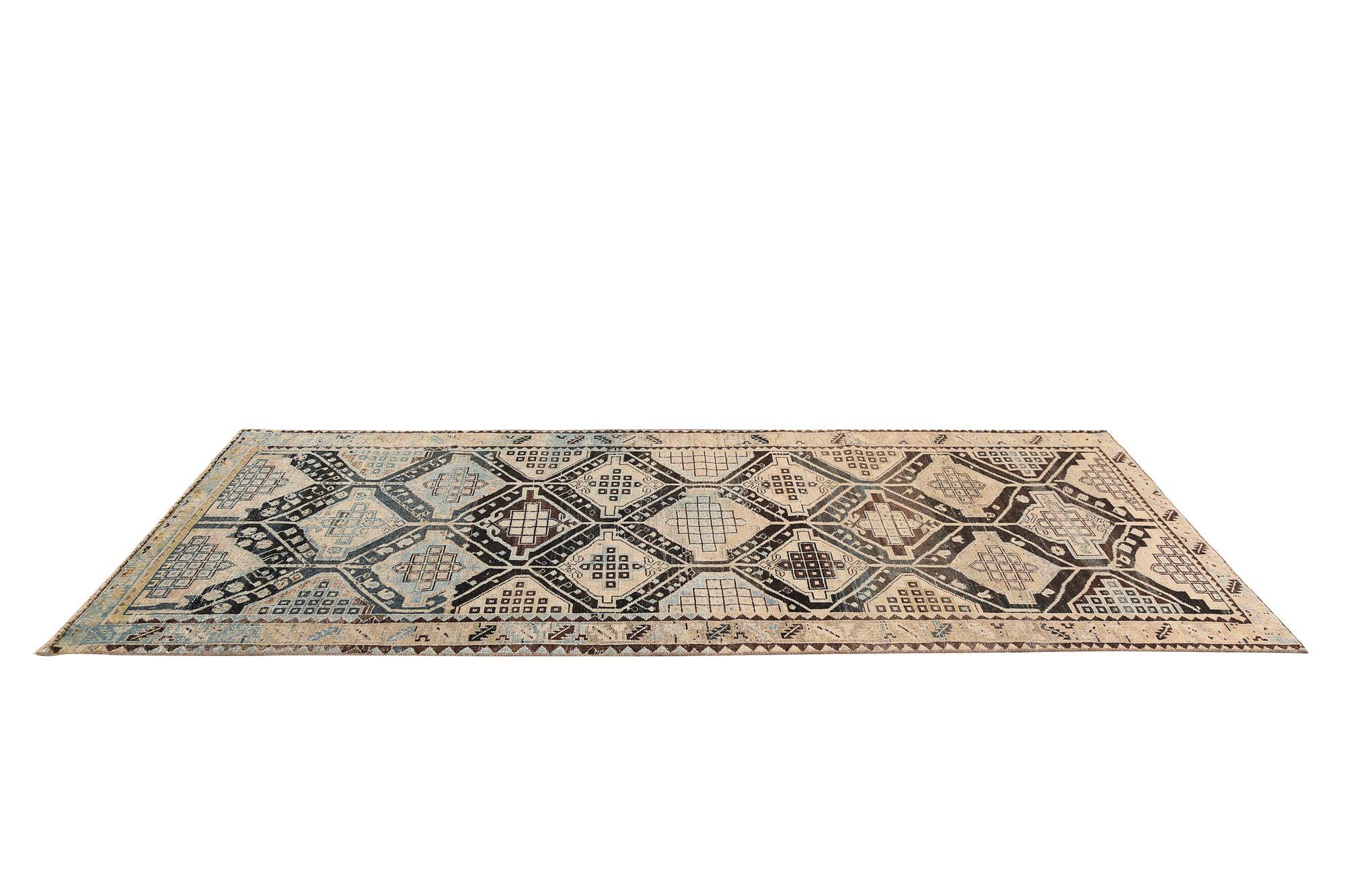 Persischer Malayer Kleiner Teppich - Wolle Braun Elfenbein Design - 97687 im Zustand „Hervorragend“ im Angebot in Dallas, TX