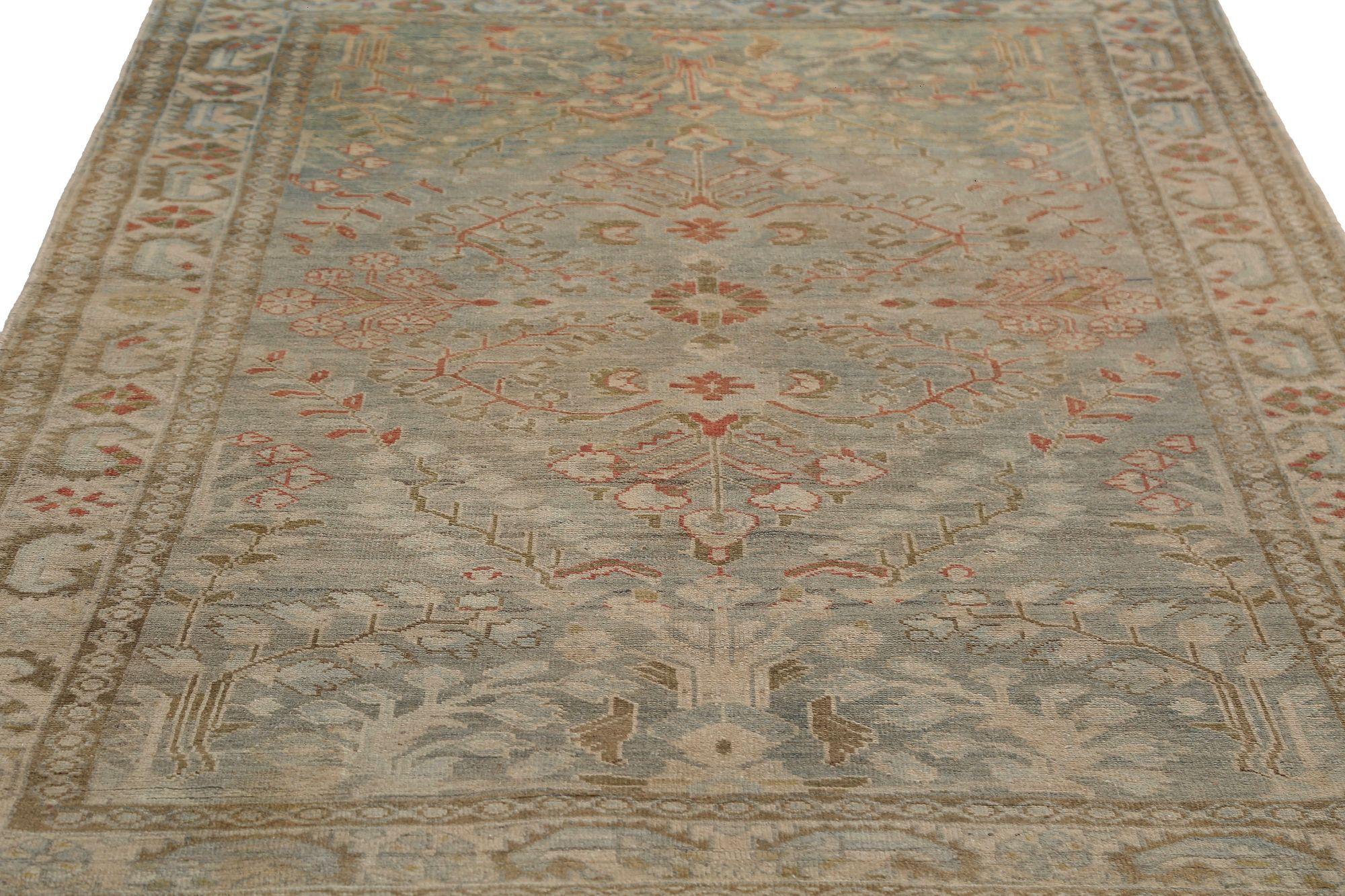 Persischer Malayer Kleiner Teppich - Wolle Elfenbein Hellblau Design - 96921 im Zustand „Hervorragend“ im Angebot in Dallas, TX