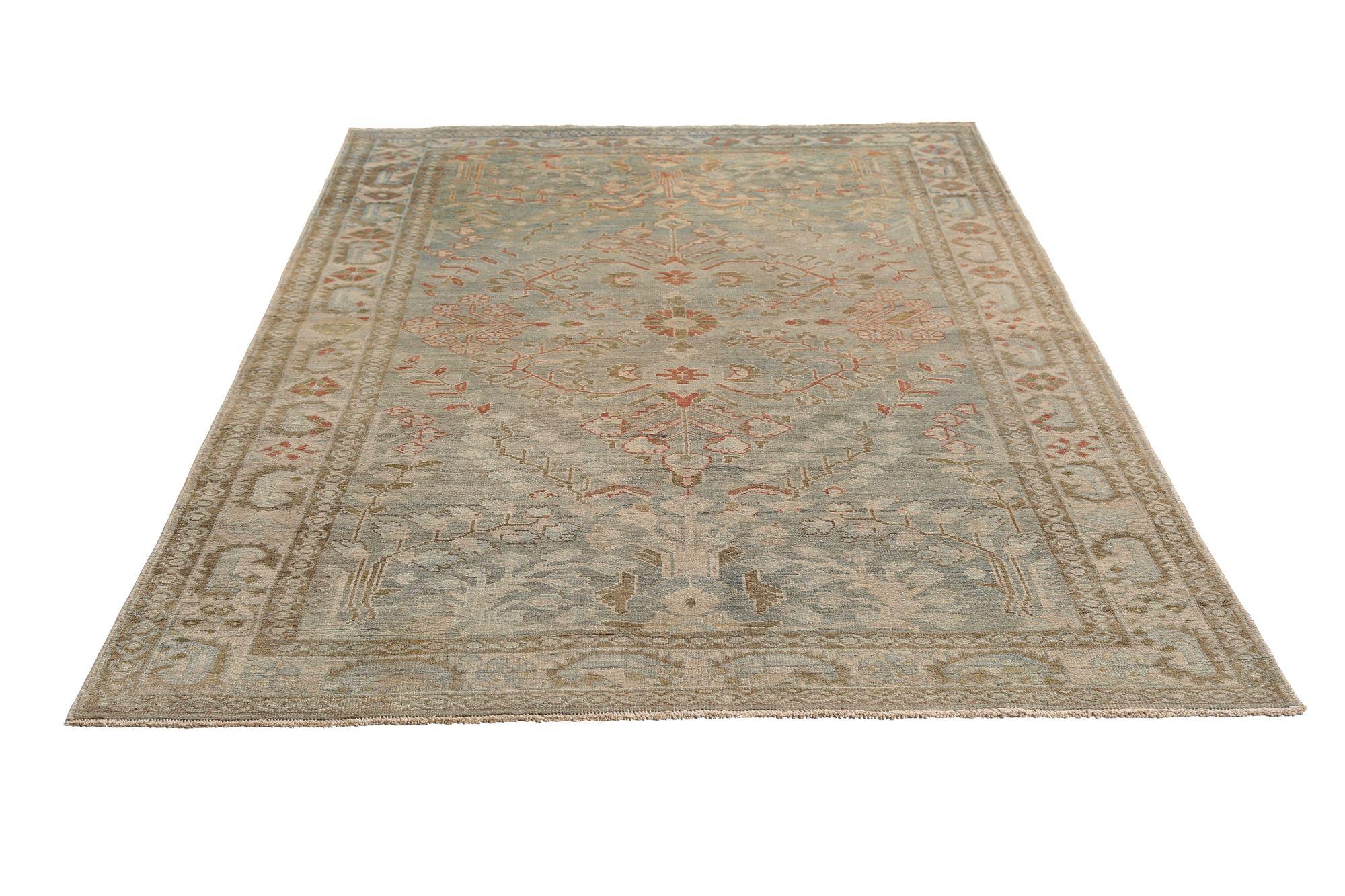 Persischer Malayer Kleiner Teppich - Wolle Elfenbein Hellblau Design - 96921 (20. Jahrhundert) im Angebot