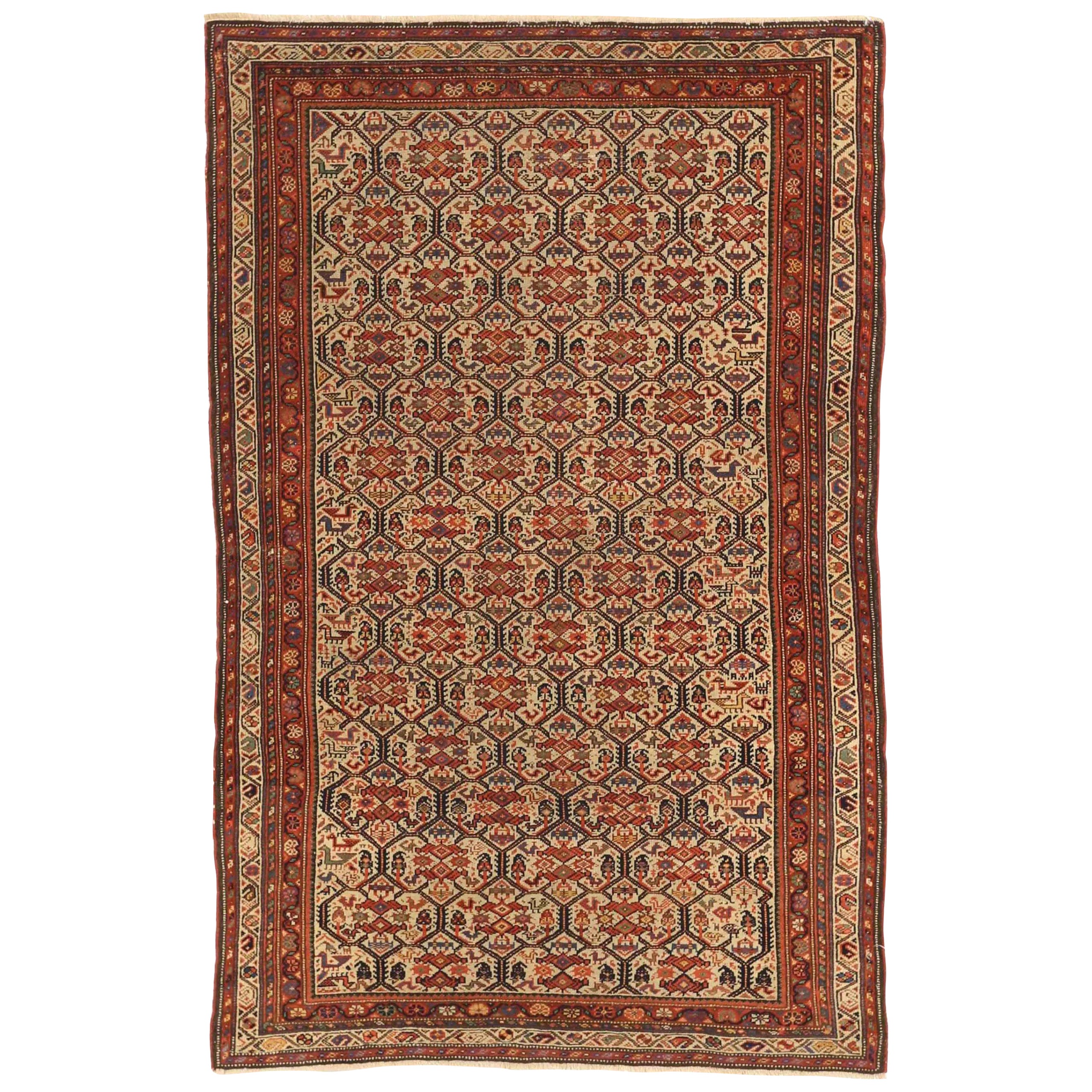 Persischer Malayer Kleiner Teppich - Wolle Elfenbein Marineblau Rot 73326