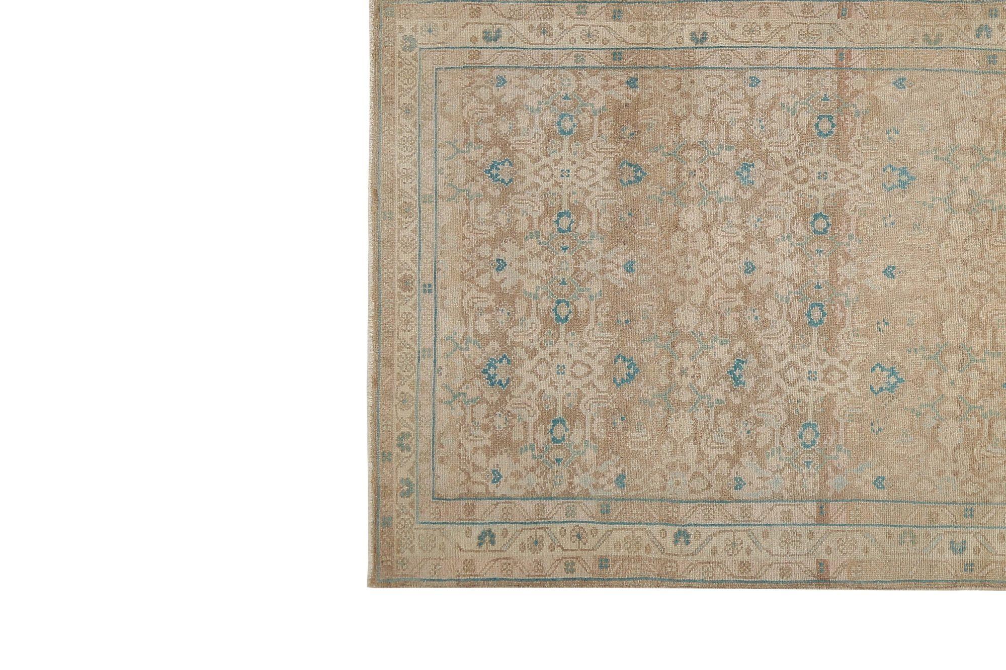Persischer Malayer Kleiner Teppich aus Wolle in Elfenbein, Taupe und Design - 97407 (Irakisch) im Angebot