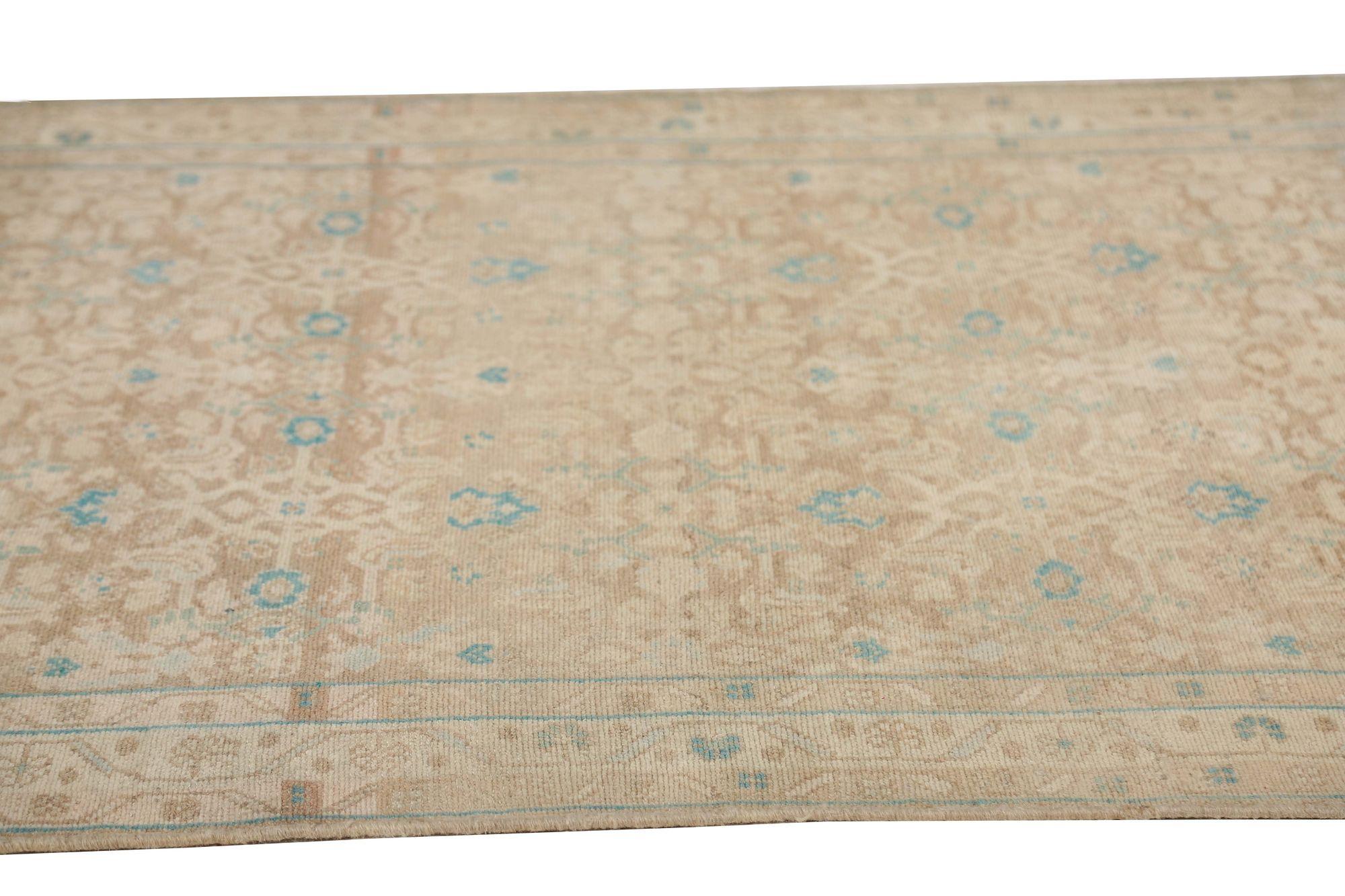 Persischer Malayer Kleiner Teppich aus Wolle in Elfenbein, Taupe und Design - 97407 im Zustand „Hervorragend“ im Angebot in Dallas, TX