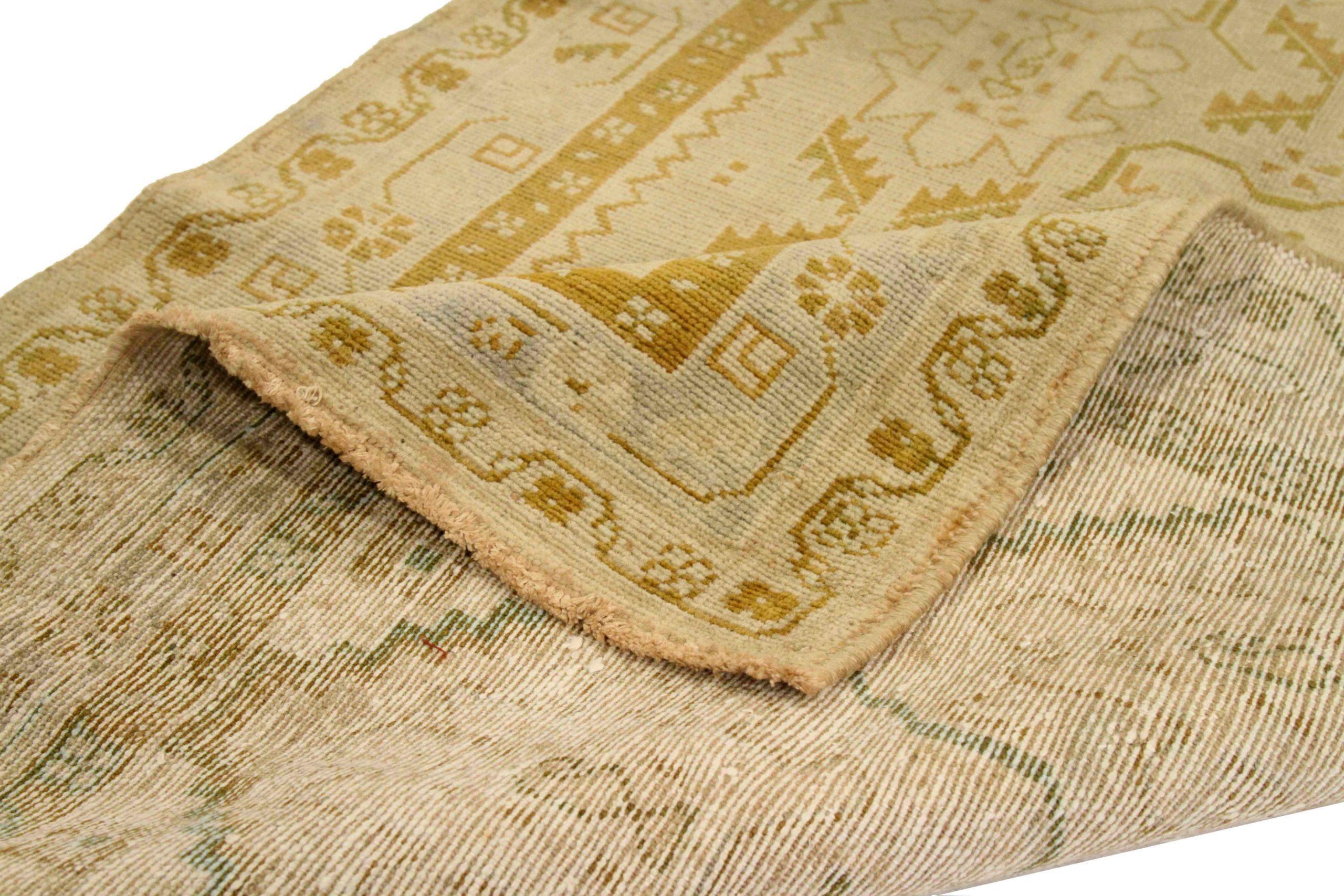 Persischer Malayer Kleiner Teppich aus Wolle mit elfenbeinfarbenem, gelbem Design - 75779 (Irakisch) im Angebot