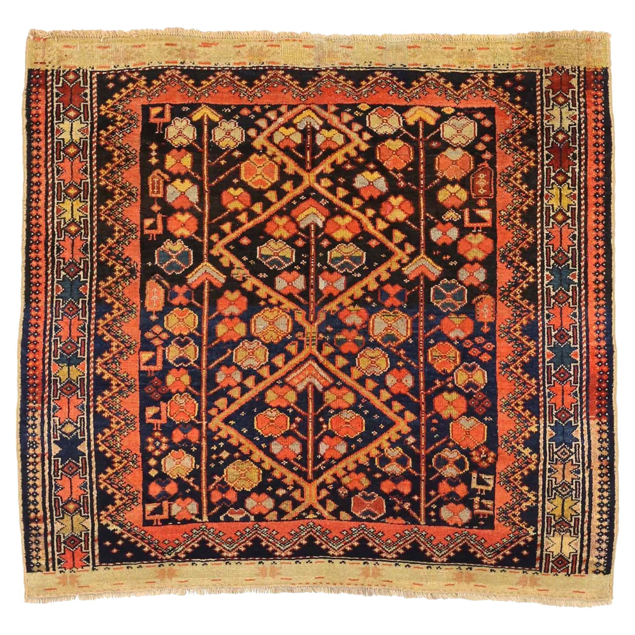 Persian Malayer Small Rug - Wool Navy Blue Red Yellow 72973 For Sale