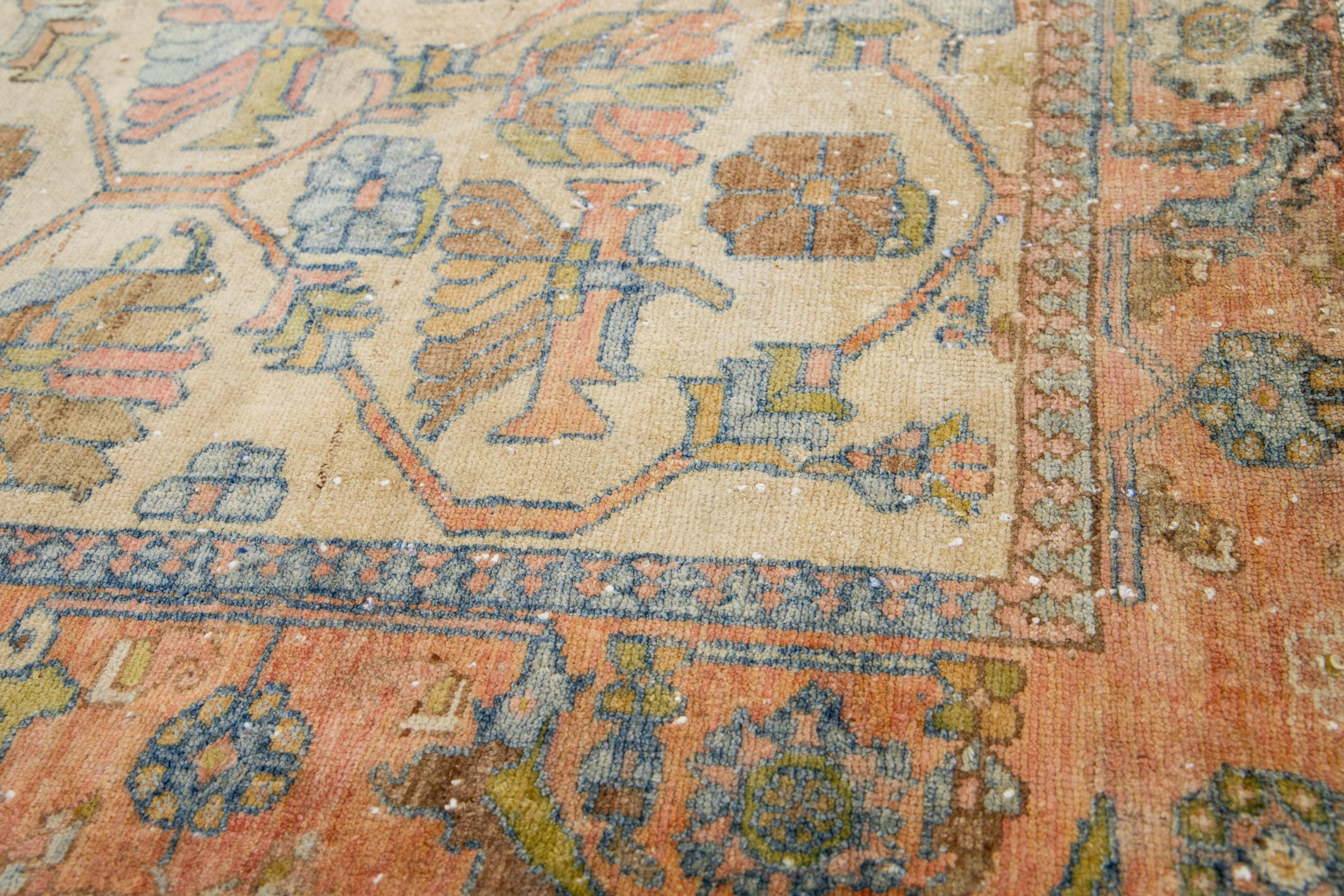 Persian Malayer Tan Wool Rug From the 1910s with Geometric Pattern For Sale 4