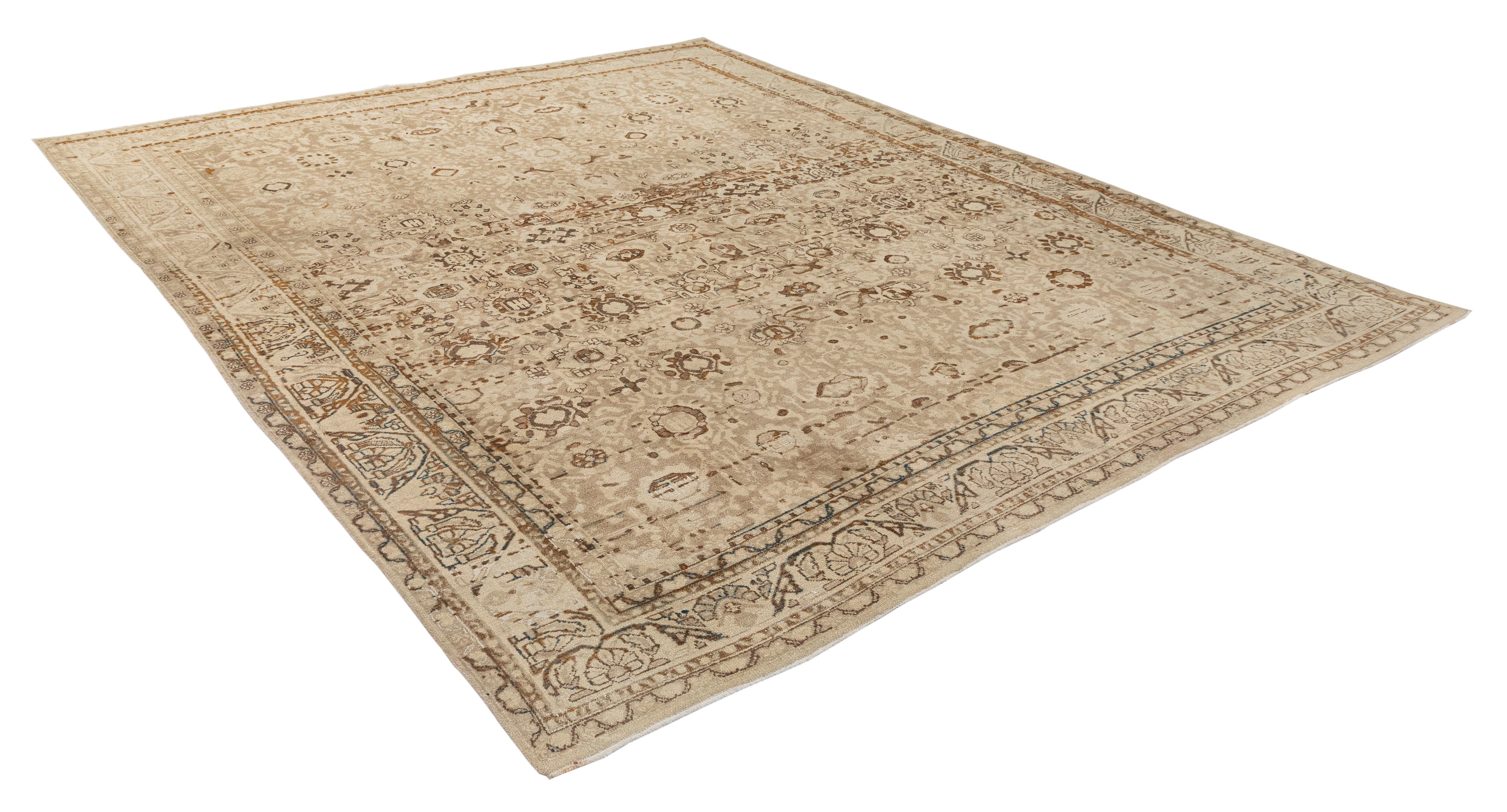 Persischer Vintage-Teppich Malayer in neutralen Tönen, handgesponnene Wolle (Handgeknüpft) im Angebot