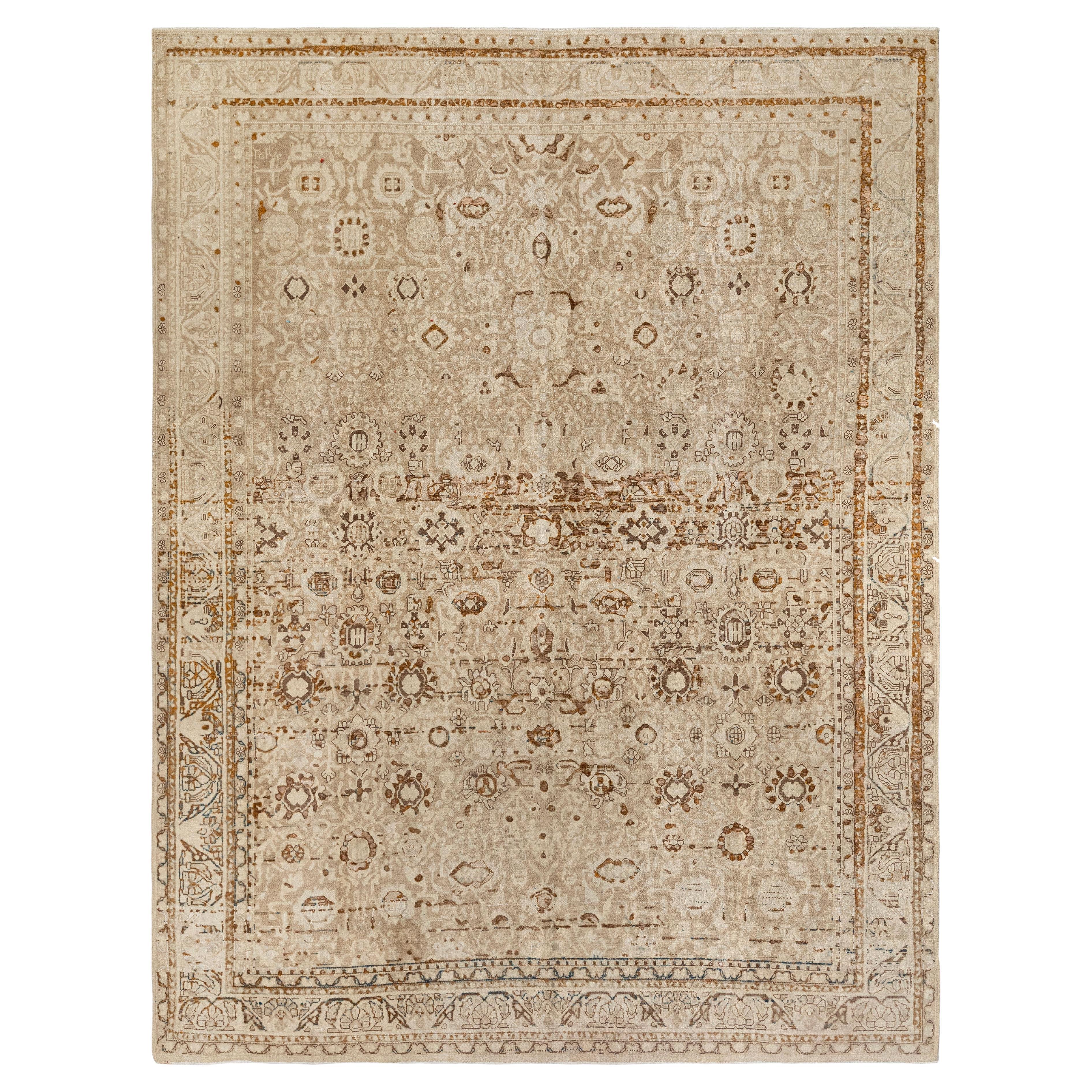 Persischer Vintage-Teppich Malayer in neutralen Tönen, handgesponnene Wolle
