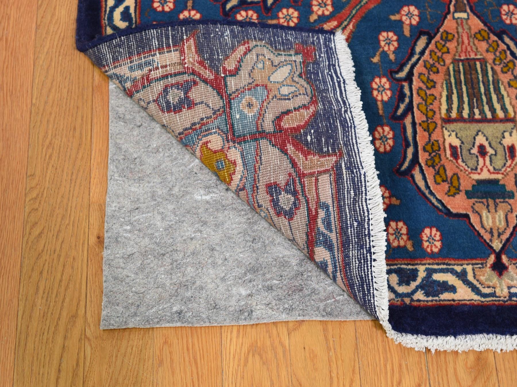 Persian Mashad Architectural Grails Full Pile Hand Knotted Oriental Rug In Good Condition In Carlstadt, NJ