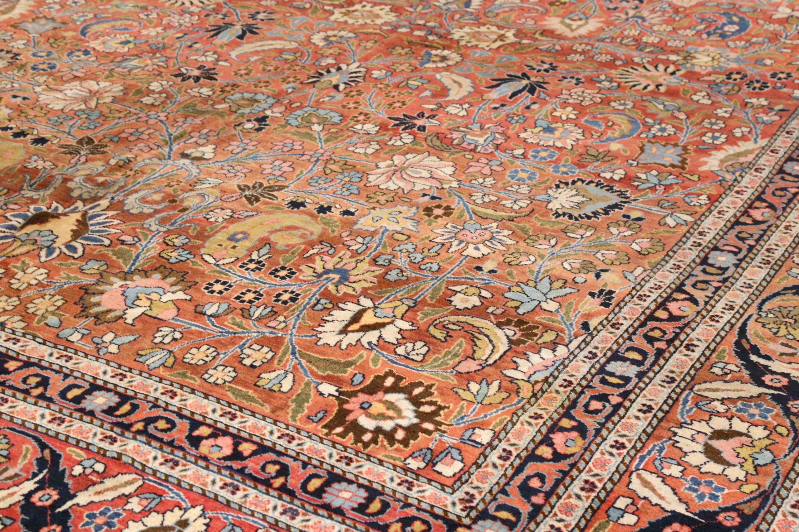 Persische Mashad-Teppiche Circa 1880 - Wolle Blau Elfenbein Rot Design - 75278 (Asiatisch) im Angebot