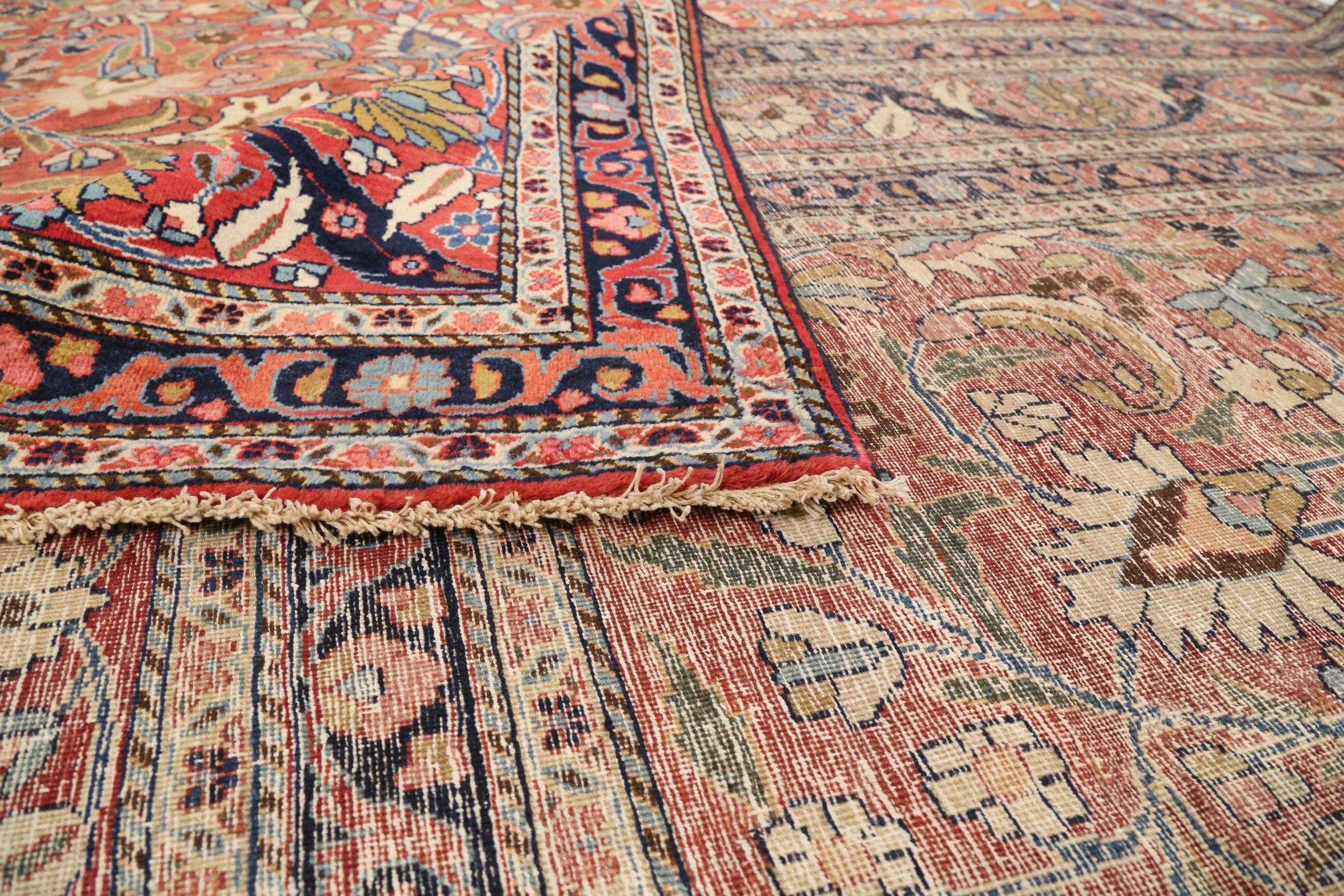 Persische Mashad-Teppiche Circa 1880 - Wolle Blau Elfenbein Rot Design - 75278 im Zustand „Hervorragend“ im Angebot in Dallas, TX