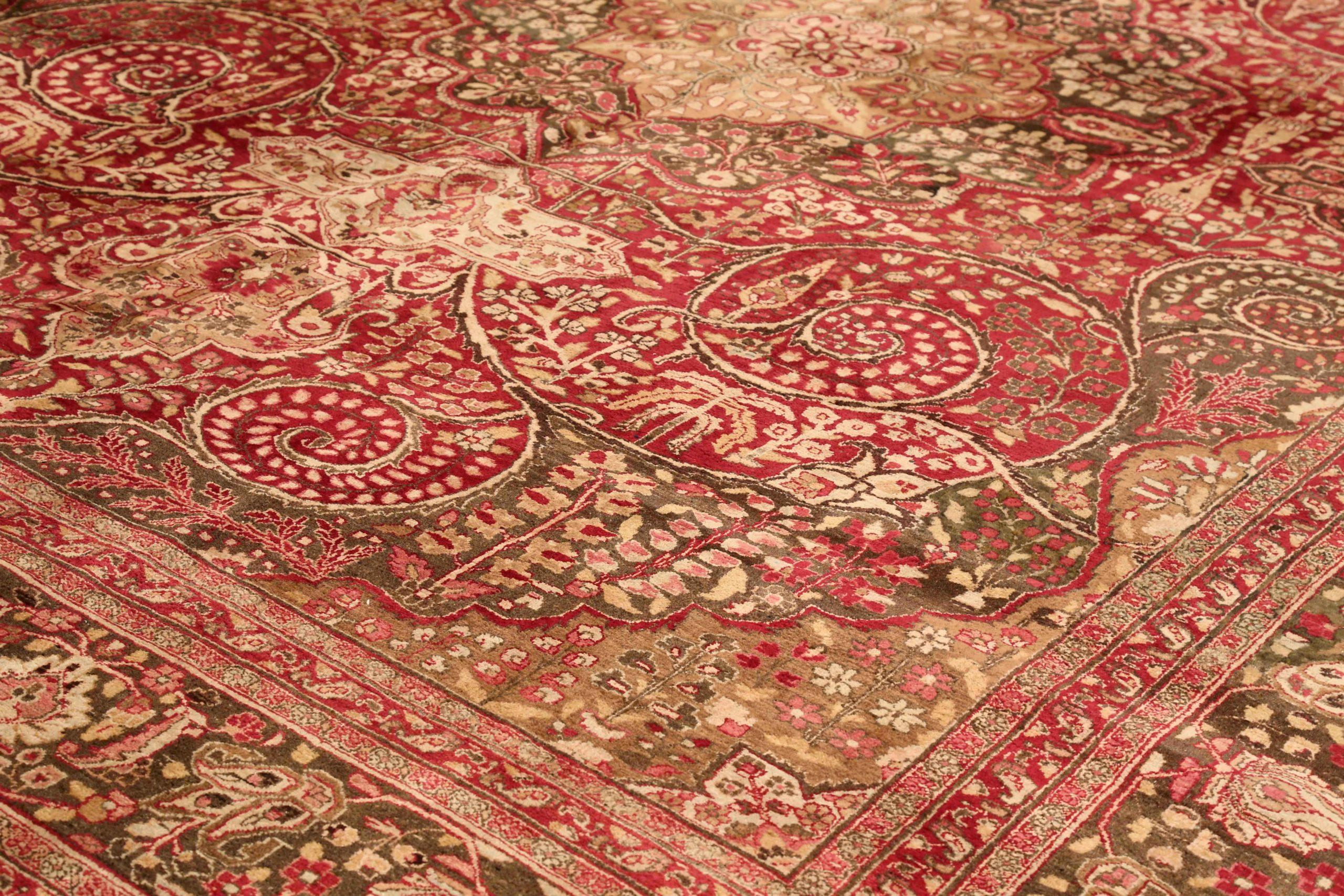 Asiatique Tapis de sol persan Mashad - Laine Brown Ivoire Rouge 73877 en vente
