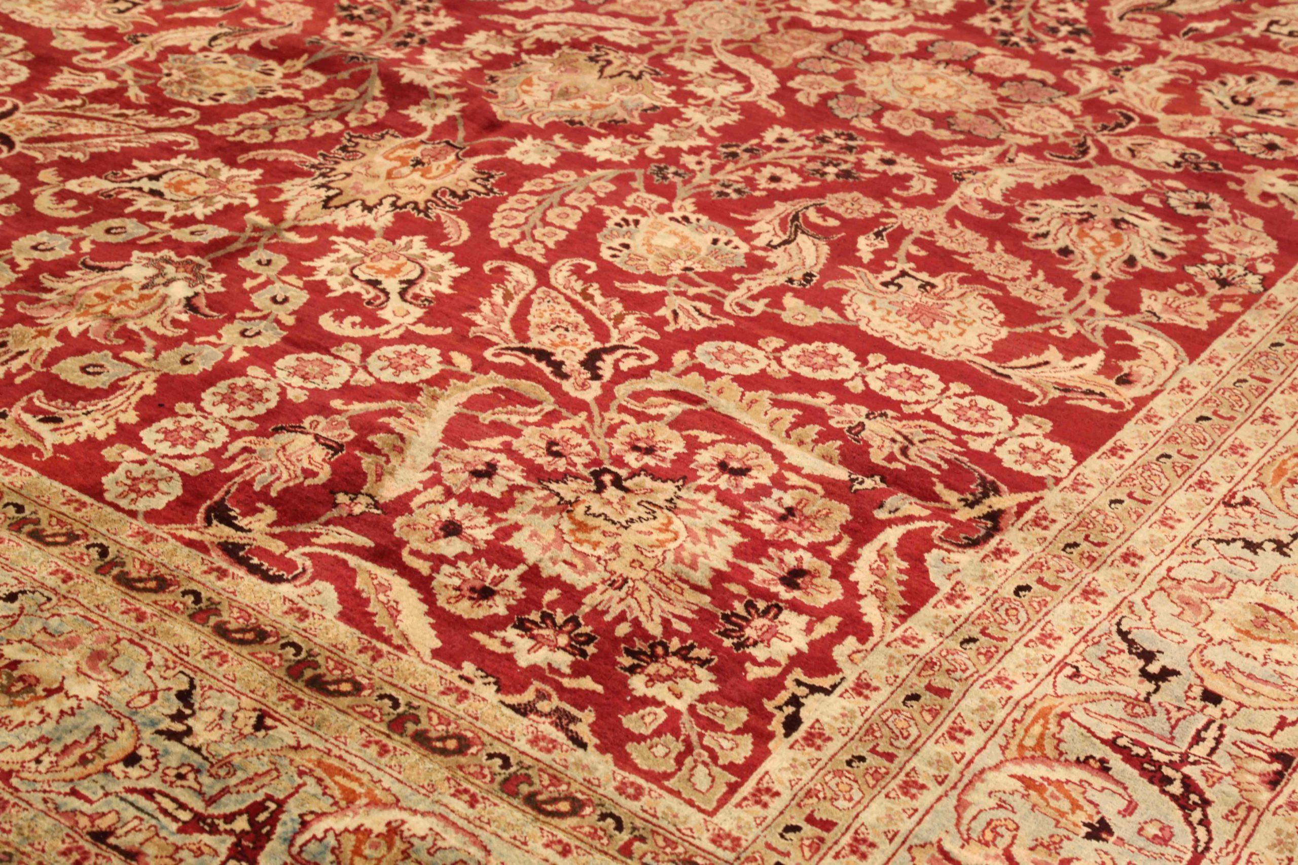 Asiatique Tapis persans Mashad - Laine ivoire rouge 73865 en vente