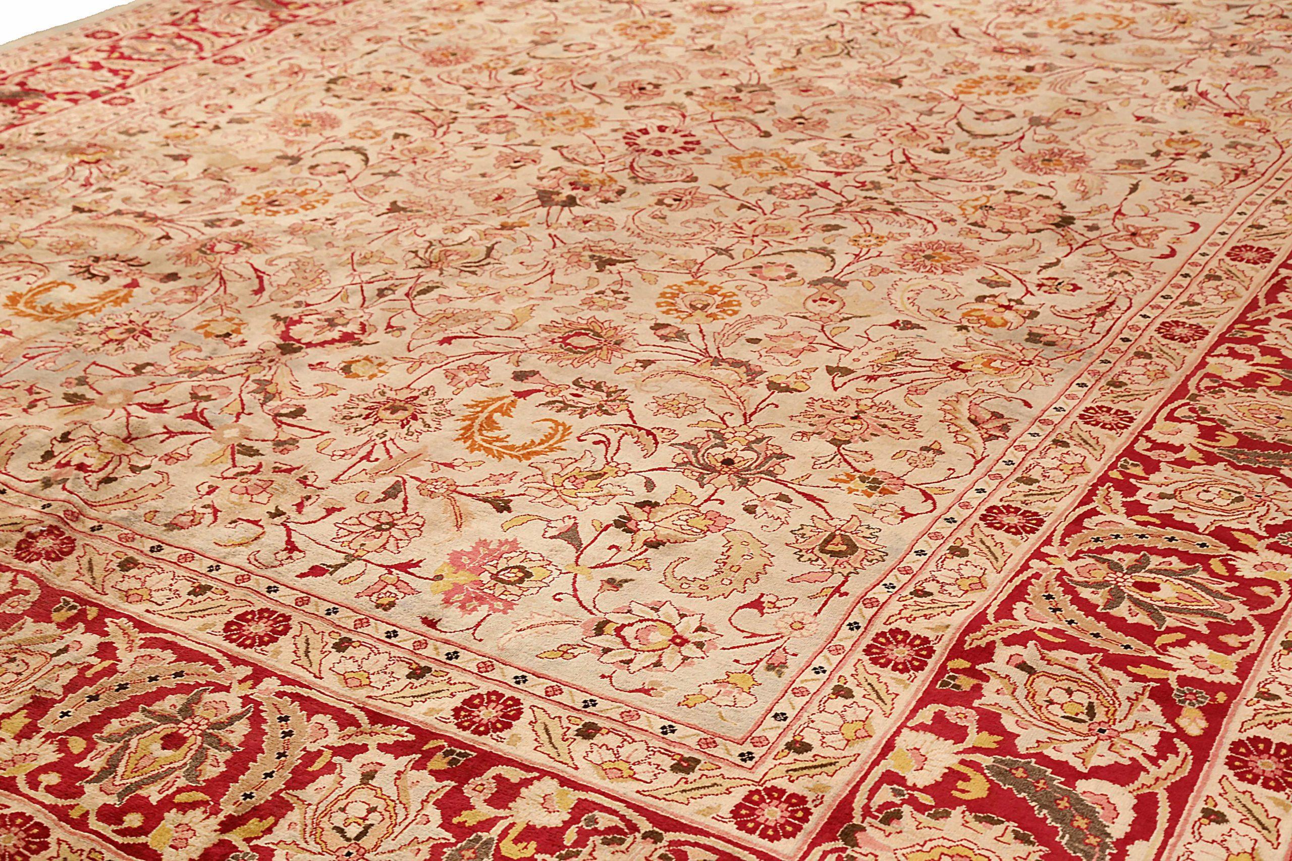 Persische Mashad Teppiche - Wolle Elfenbein Rot Gelb 73909 (Asiatisch) im Angebot