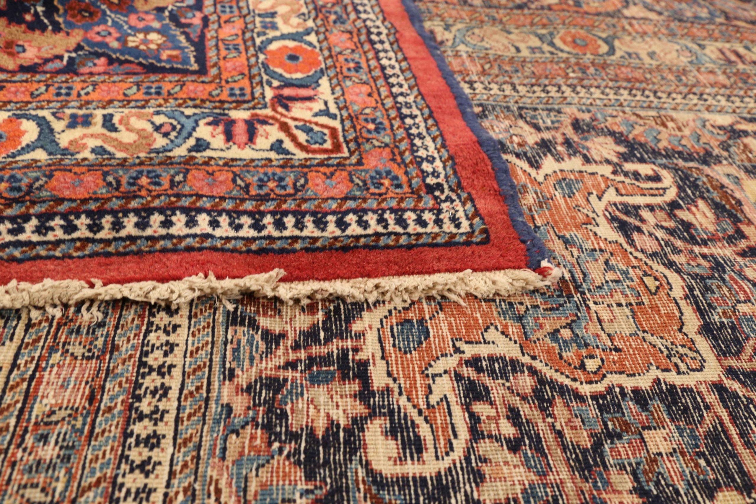 Persische Mashad-Teppiche Circa 1880 - Wolle Marineblau Rot Design - 75338 im Zustand „Hervorragend“ im Angebot in Dallas, TX
