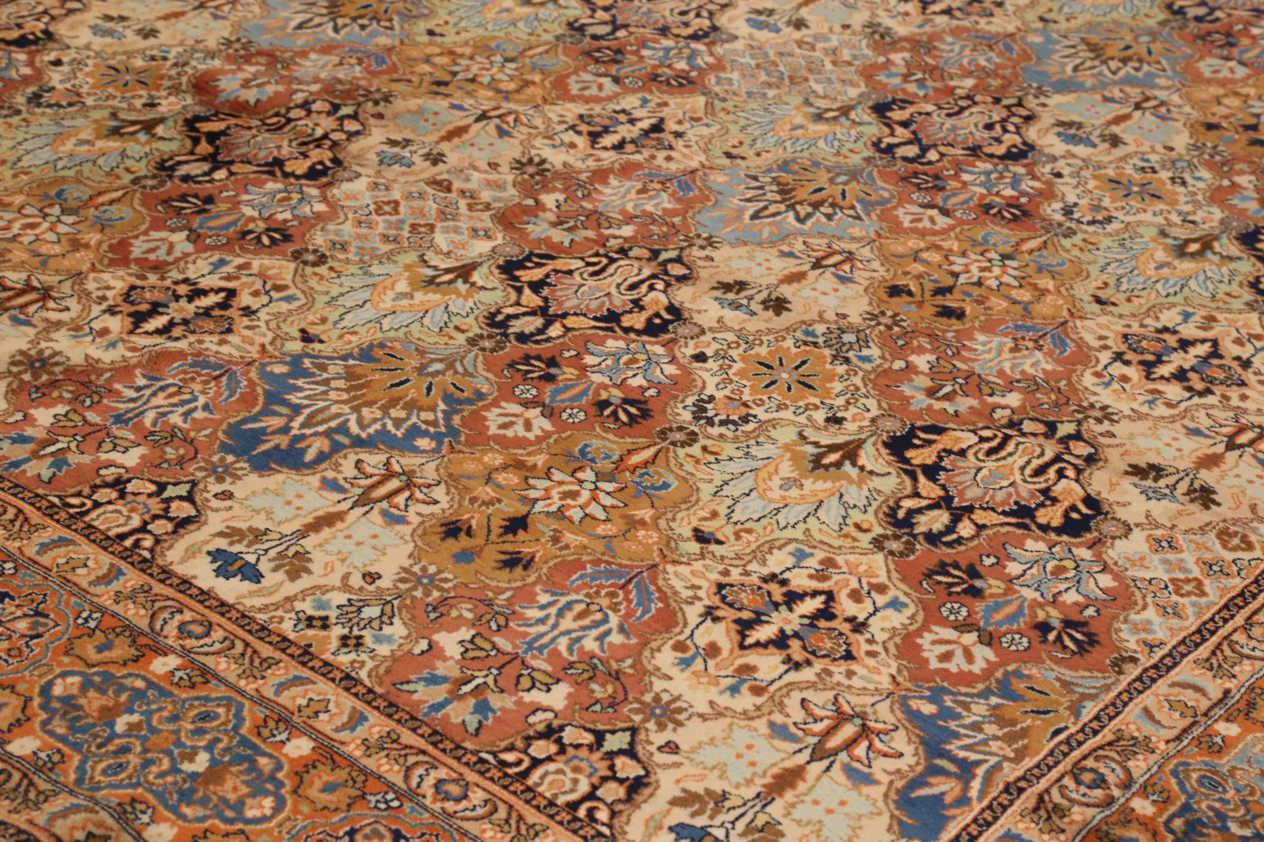 Persische Mashad-Teppiche Circa 1910 - Wolle Blau Elfenbein Rot Design - 75292 (Asiatisch) im Angebot