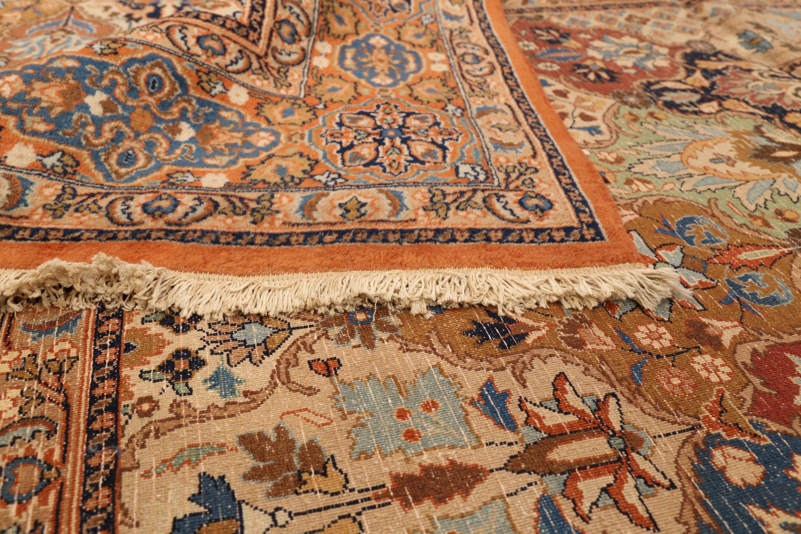Persische Mashad-Teppiche Circa 1910 - Wolle Blau Elfenbein Rot Design - 75292 im Zustand „Hervorragend“ im Angebot in Dallas, TX