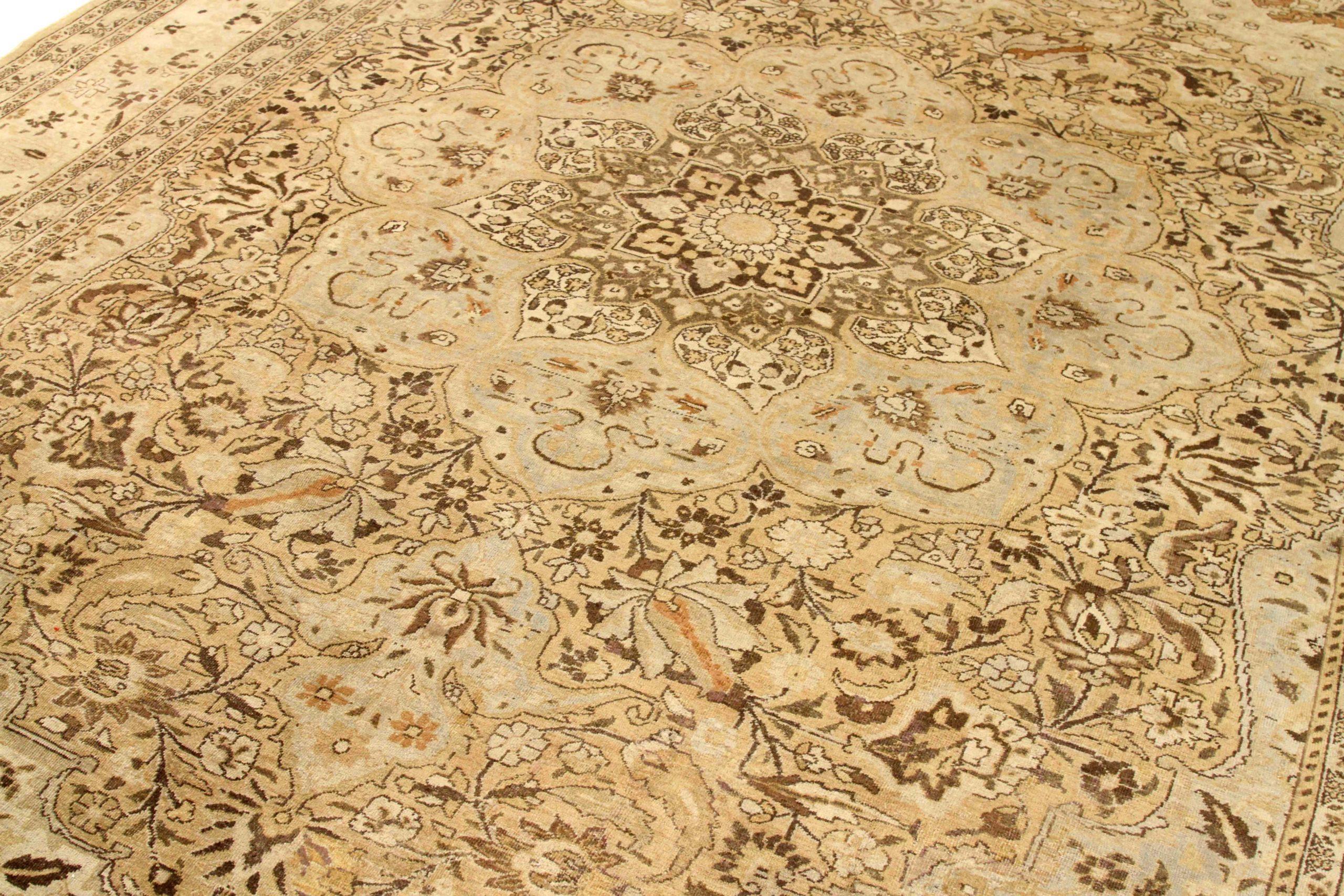 Persische Mashad Teppiche Circa 1910 - Wolle Braun Elfenbein Design - 75585 (Asiatisch) im Angebot