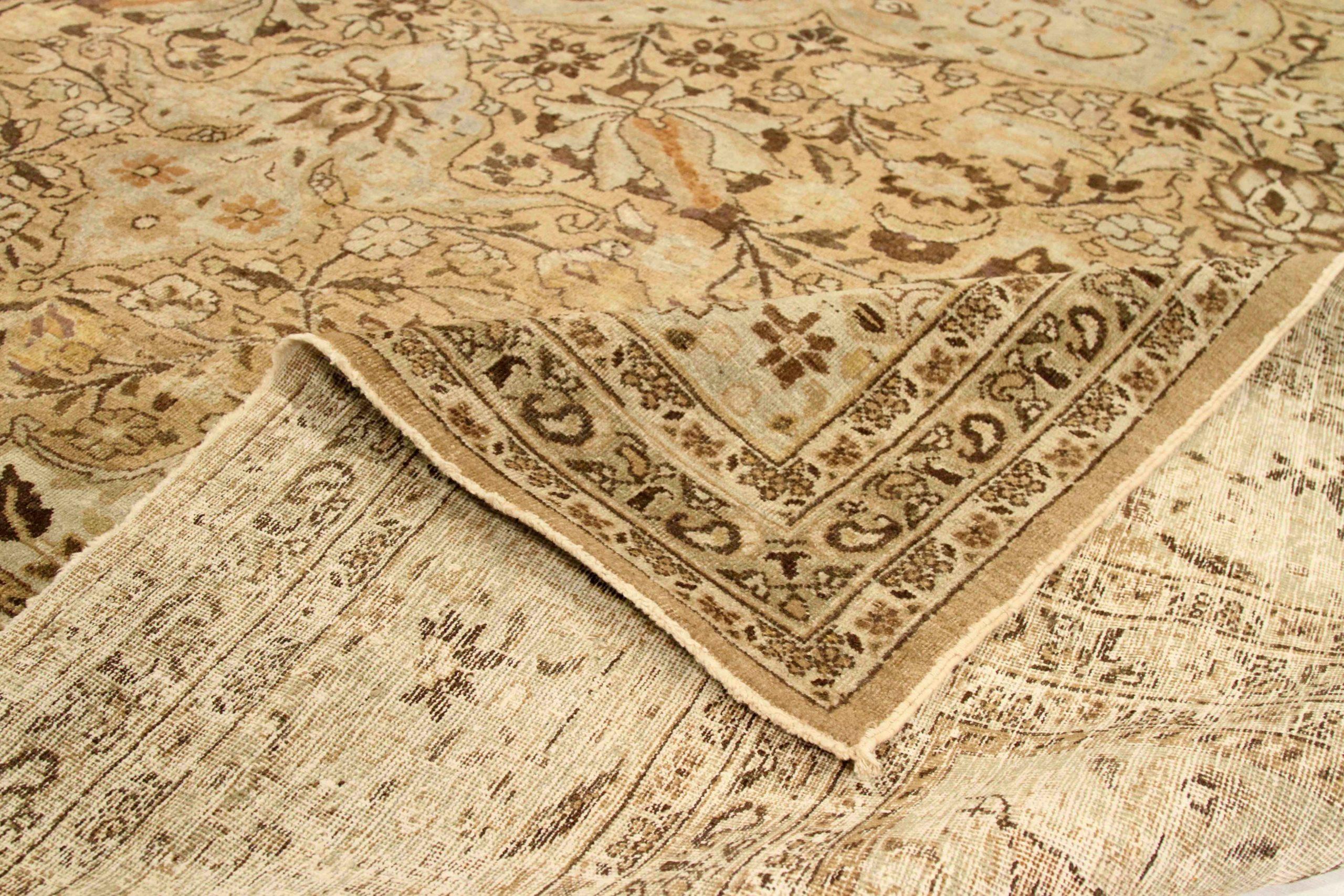 Persische Mashad Teppiche Circa 1910 - Wolle Braun Elfenbein Design - 75585 im Zustand „Hervorragend“ im Angebot in Dallas, TX