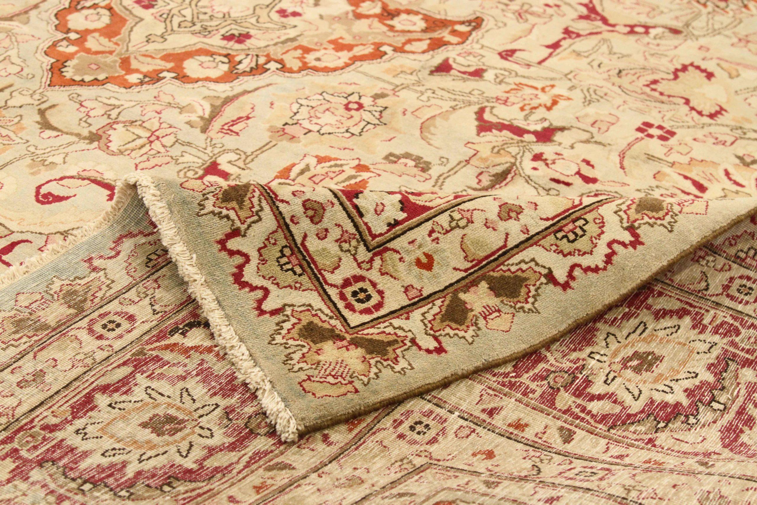 Persische Mashad-Teppiche Circa 1910 - Wolle Elfenbein Rot Design - 75588 im Zustand „Hervorragend“ im Angebot in Dallas, TX