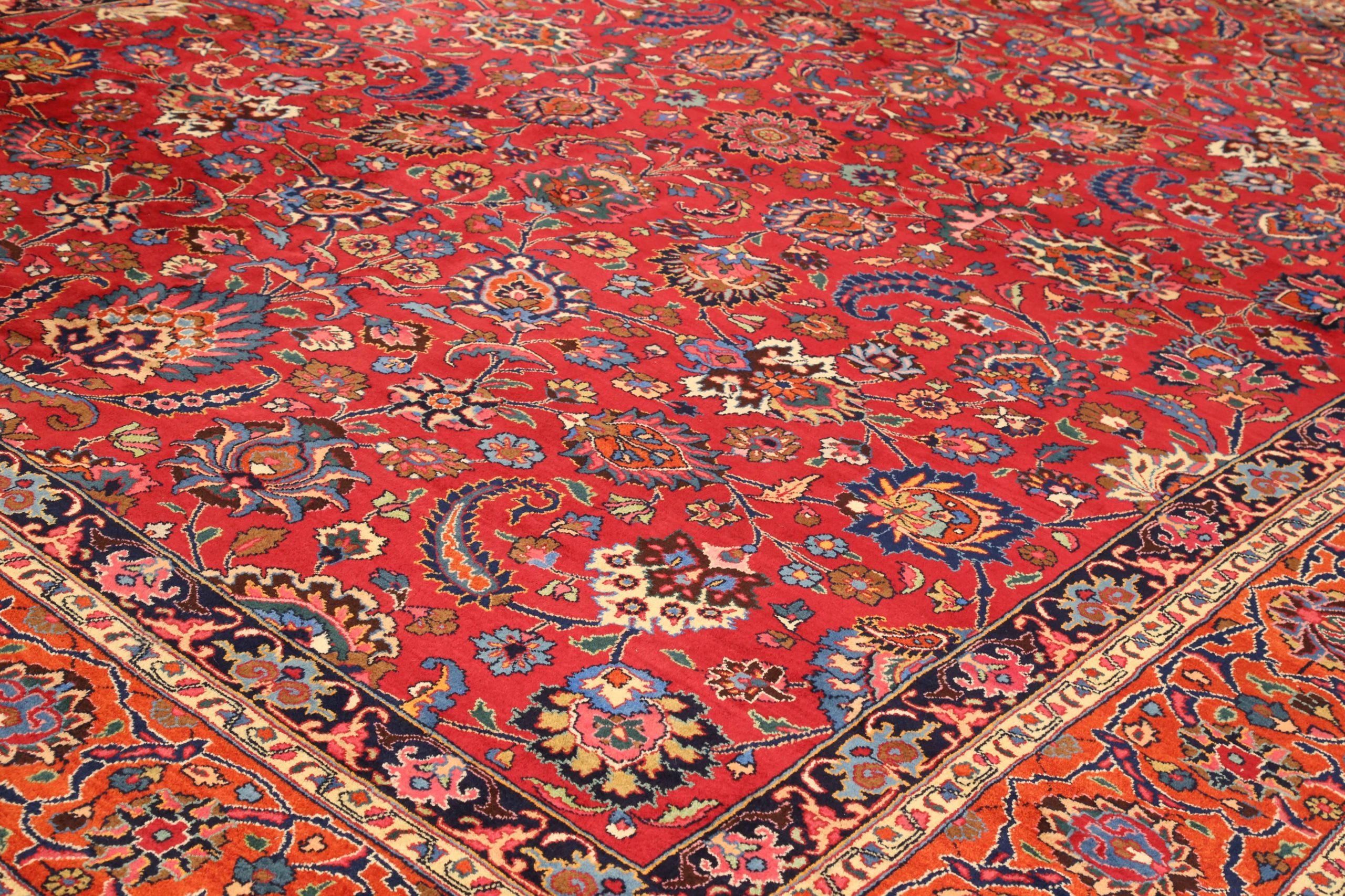 Asiatique Tapis persan Mashad Circa 1910 - Laine Bleu Marine Rouge Design - 75370 en vente