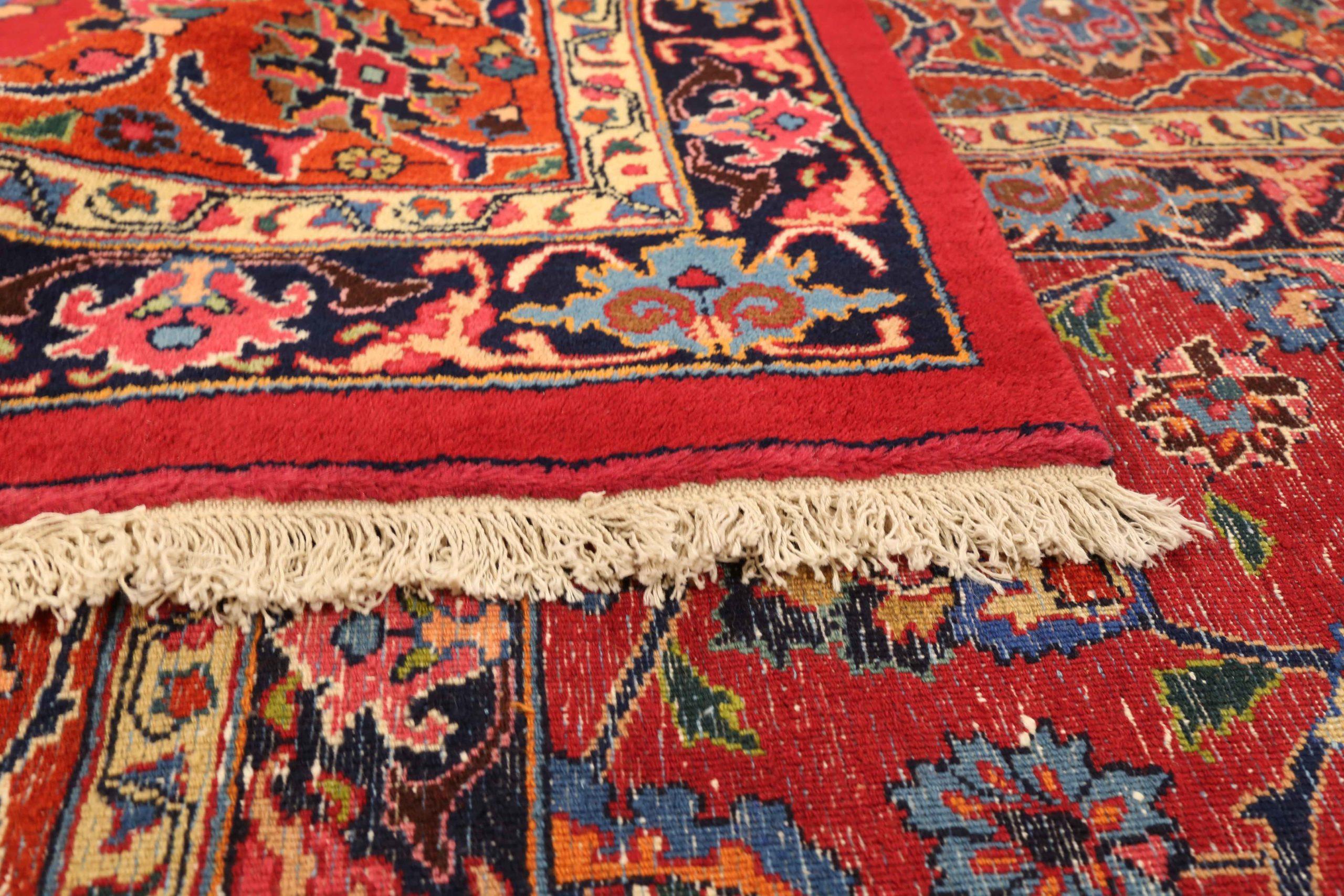 Tapis persan Mashad Circa 1910 - Laine Bleu Marine Rouge Design - 75370 Excellent état - En vente à Dallas, TX