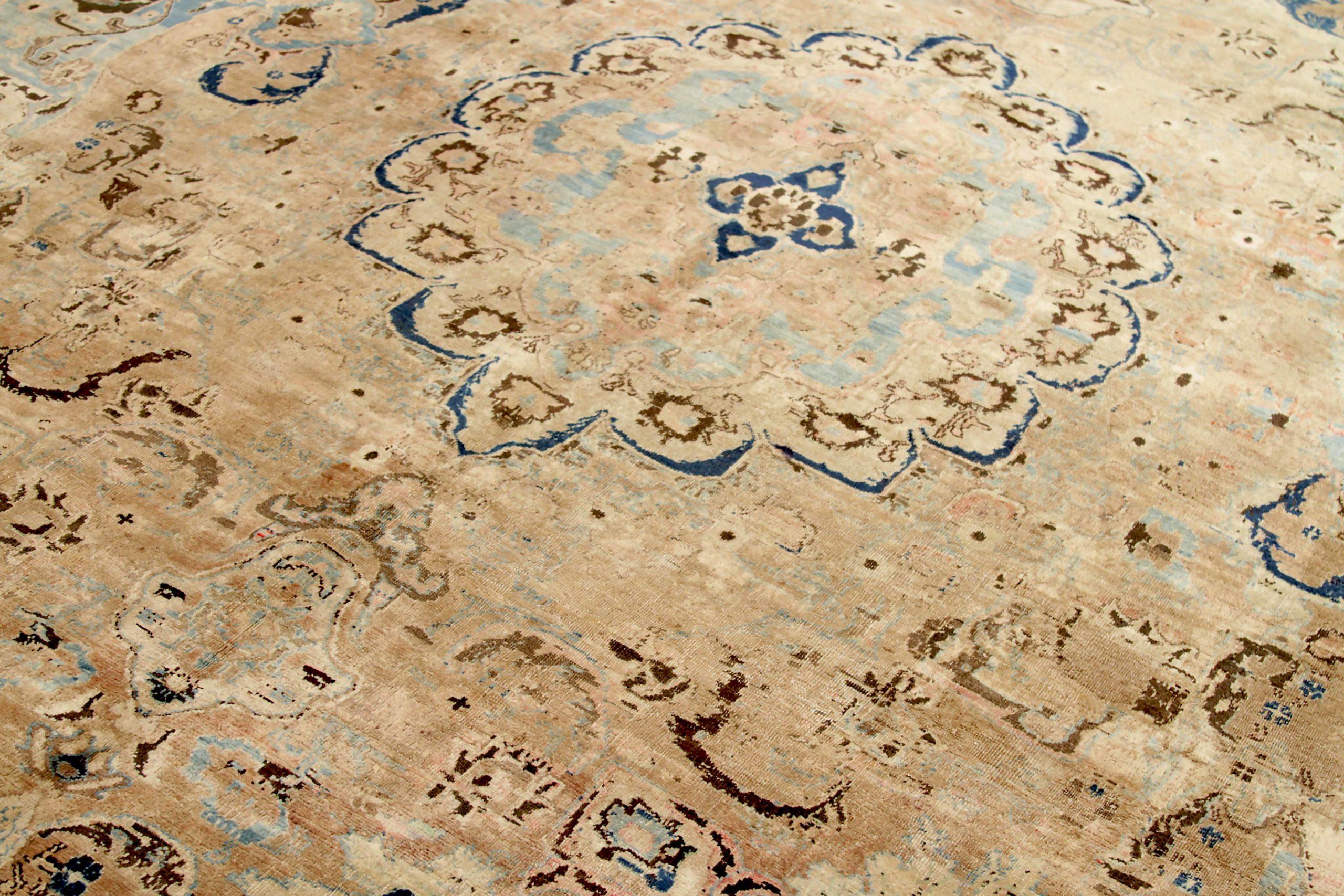 Iracheno Tappeti persiani Mashad - Lana blu marrone giallo - 88793 in vendita