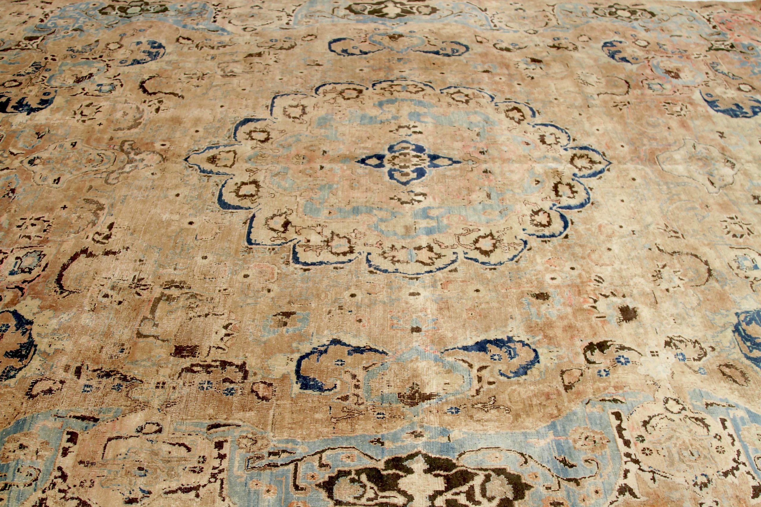 XX secolo Tappeti persiani Mashad - Lana blu marrone giallo - 88793 in vendita