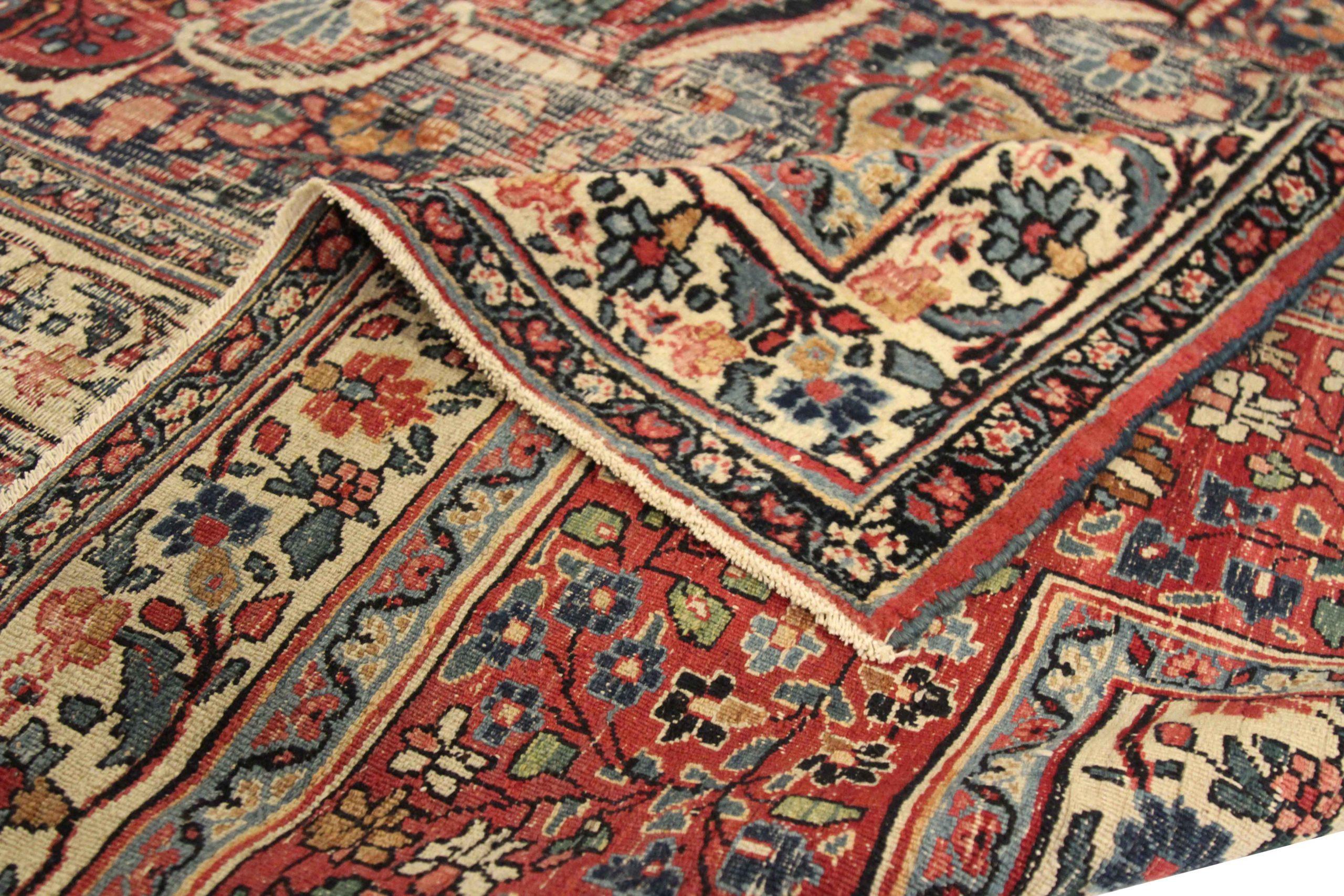 Persische Mashad-Teppiche - Wolle Blau Elfenbein Rot Design - 76009 im Zustand „Hervorragend“ im Angebot in Dallas, TX