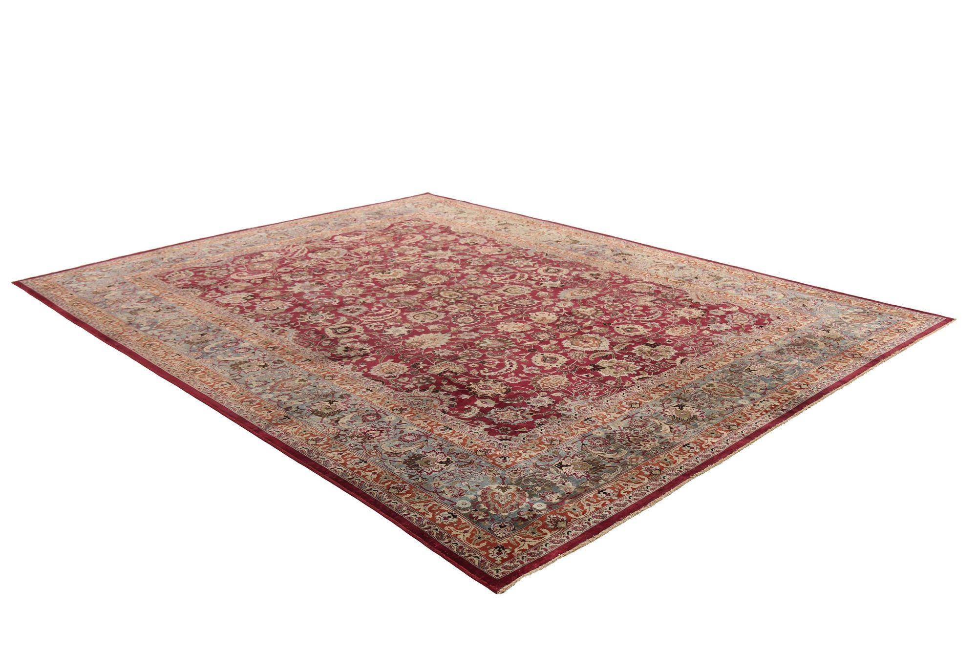 Persische Mashad-Teppiche - Wolle Blau Elfenbein Rot Design - 97207 (Irakisch) im Angebot