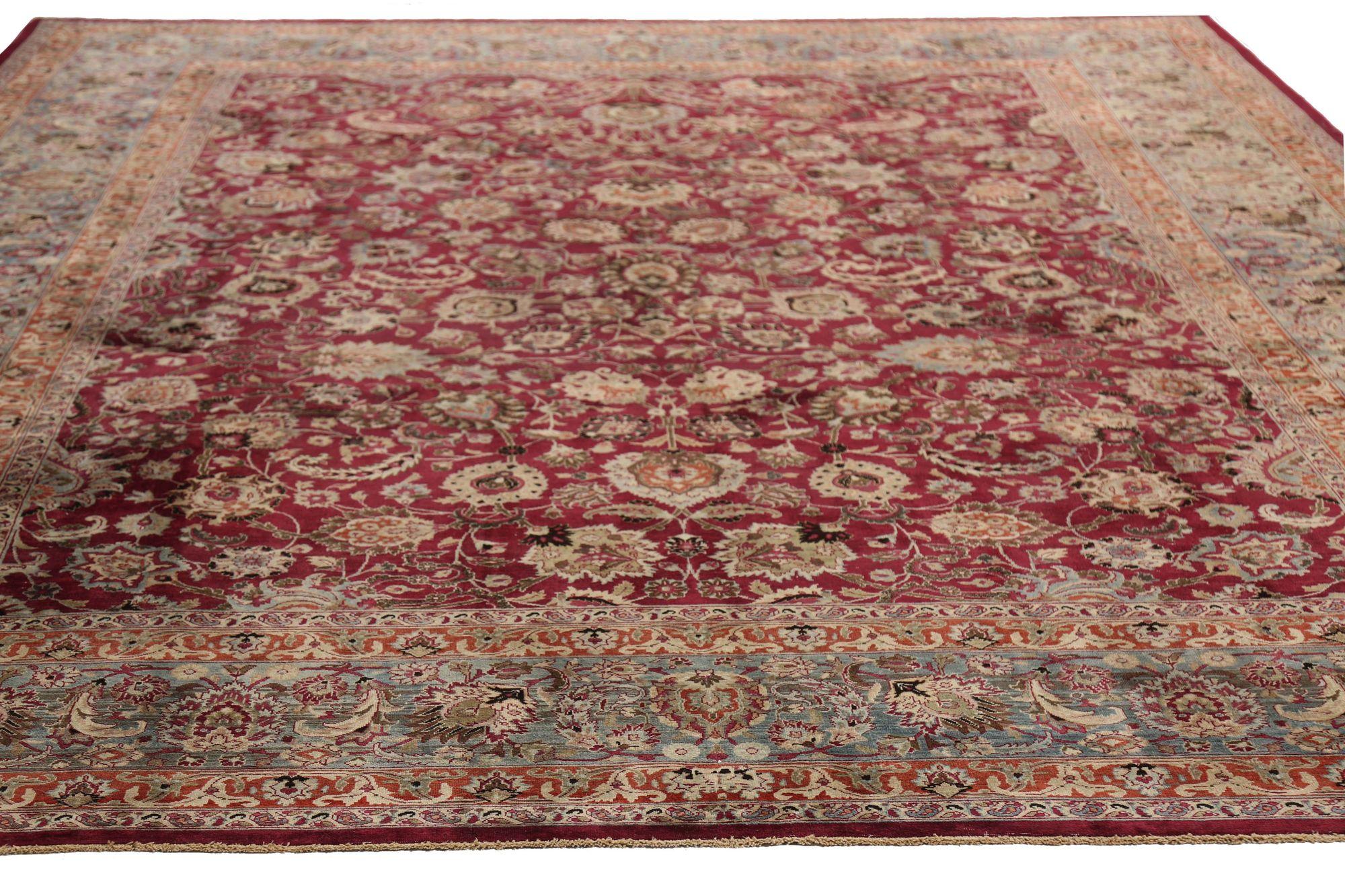 Persische Mashad-Teppiche - Wolle Blau Elfenbein Rot Design - 97207 (20. Jahrhundert) im Angebot