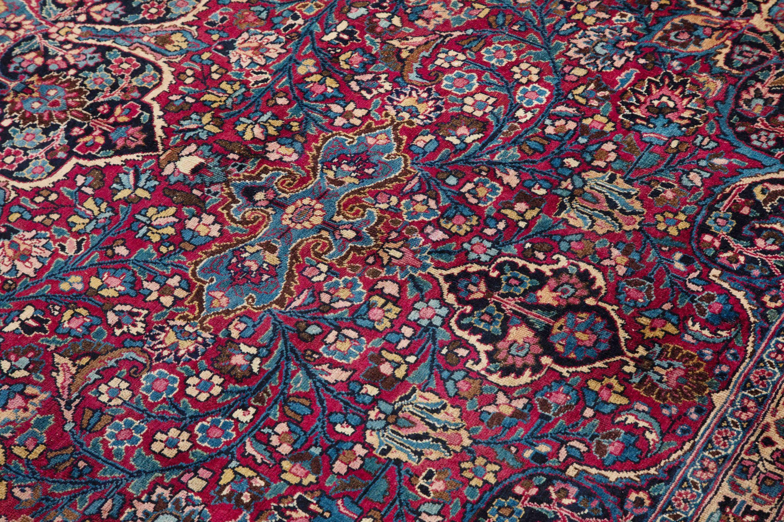 Persische Mashad-Teppiche - Wolle Blau Marineblau Rot Design - 88792 (Irakisch) im Angebot