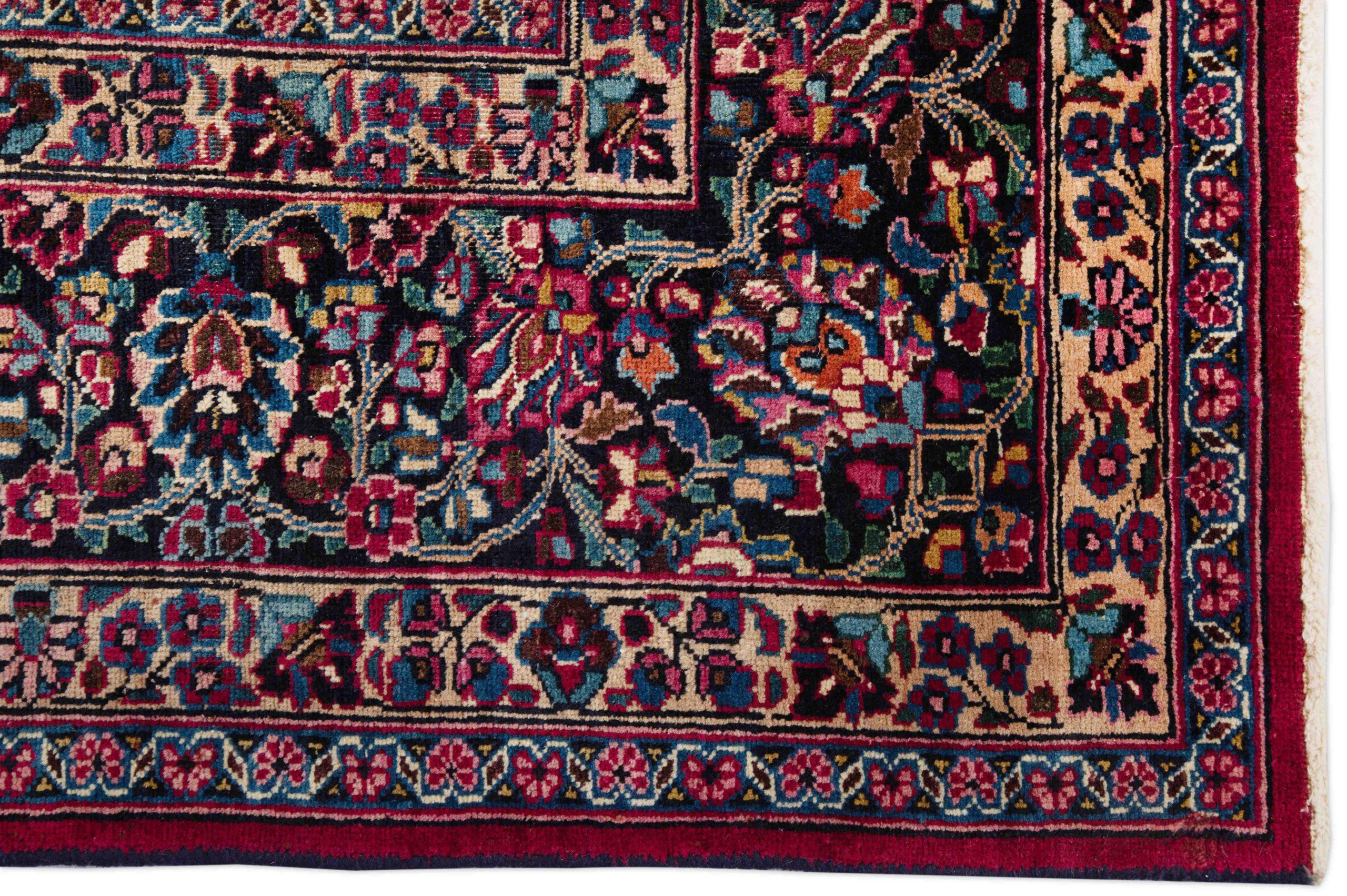Persische Mashad-Teppiche - Wolle Blau Marineblau Rot Design - 88792 im Zustand „Hervorragend“ im Angebot in Dallas, TX