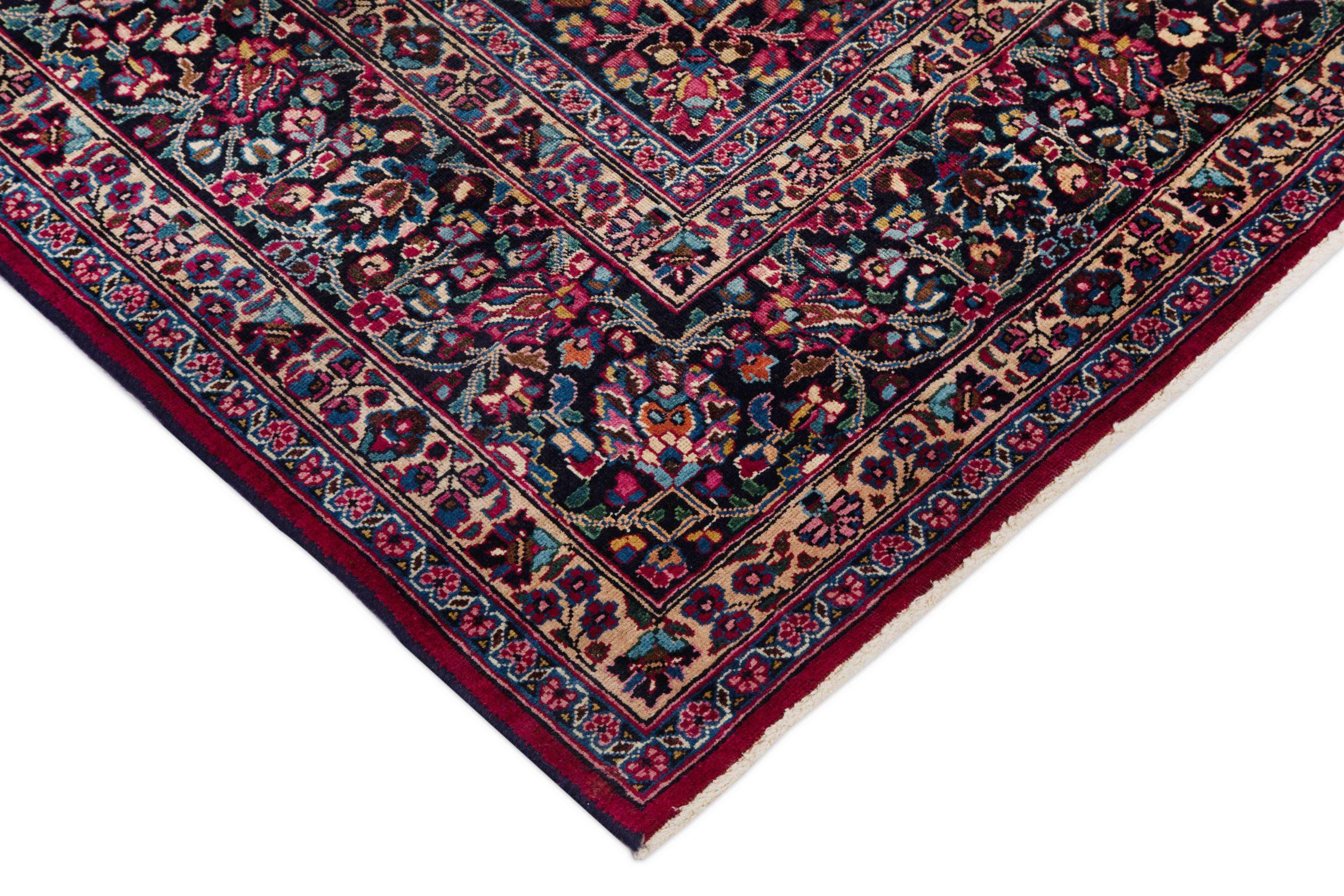 Persische Mashad-Teppiche - Wolle Blau Marineblau Rot Design - 88792 (20. Jahrhundert) im Angebot