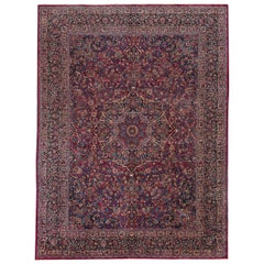Persian Mashad Area Rugs - Wool Blue Navy Blue Red Design - 88792