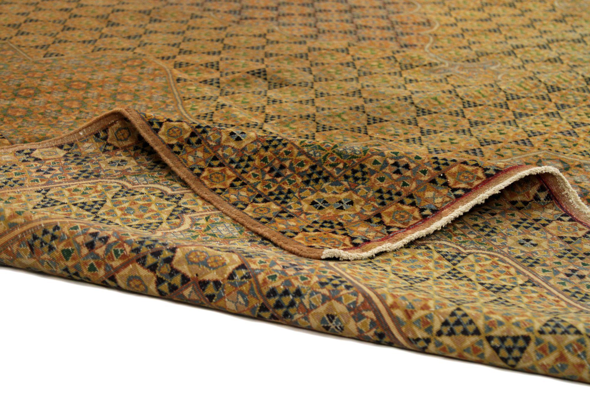 Irakien Tapis persan Mashad - Laine Brown Yellow Design - 88809 en vente