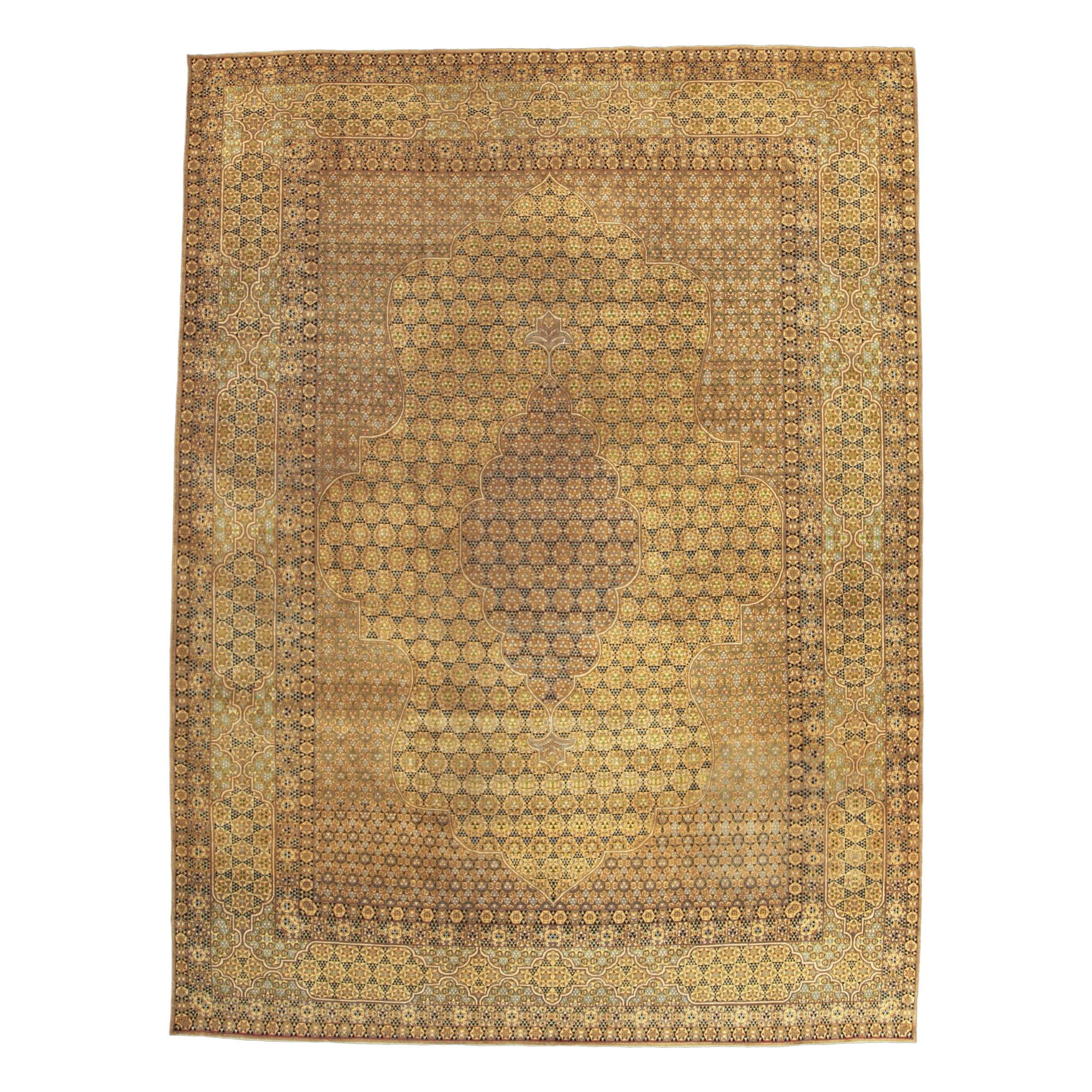 Tapis persan Mashad - Laine Brown Yellow Design - 88809 en vente