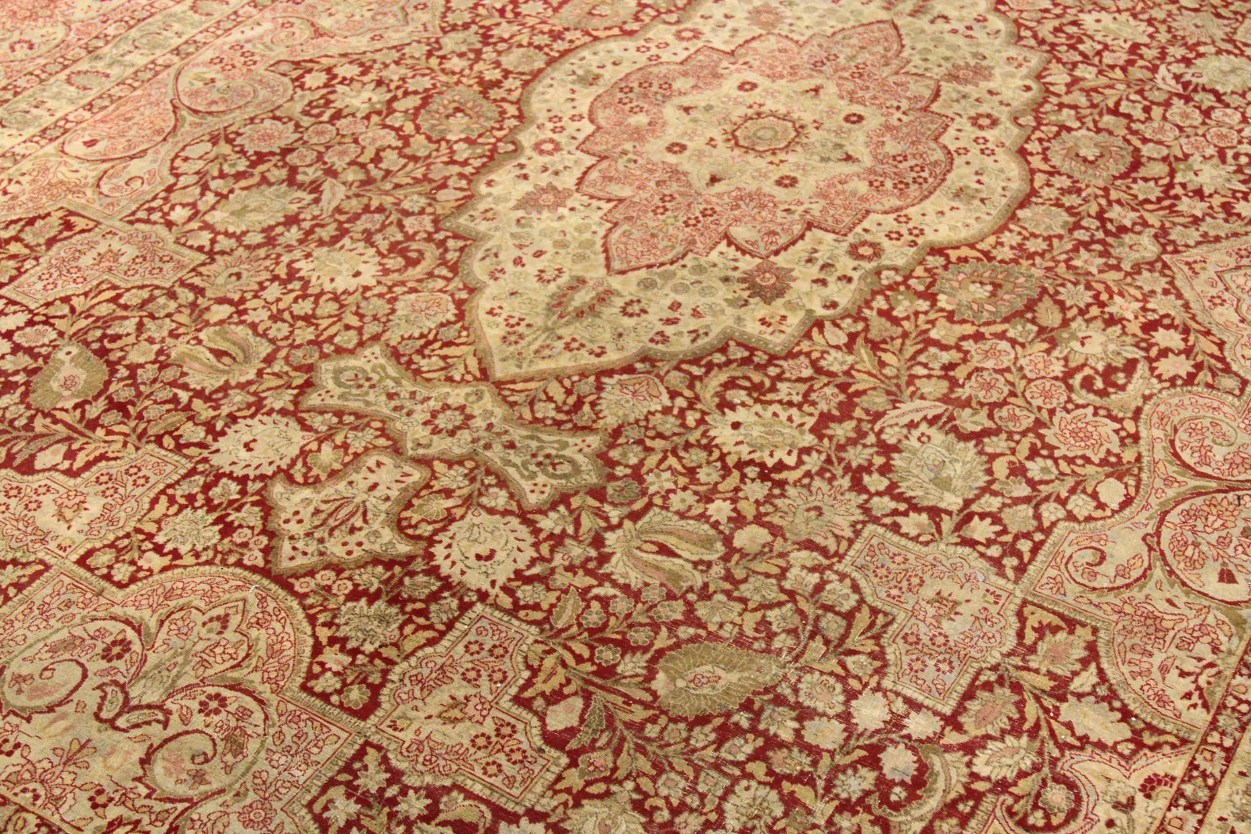 Persische Mashad-Teppiche - Wolle Elfenbein Rosa Rot Design - 75857 (Irakisch) im Angebot
