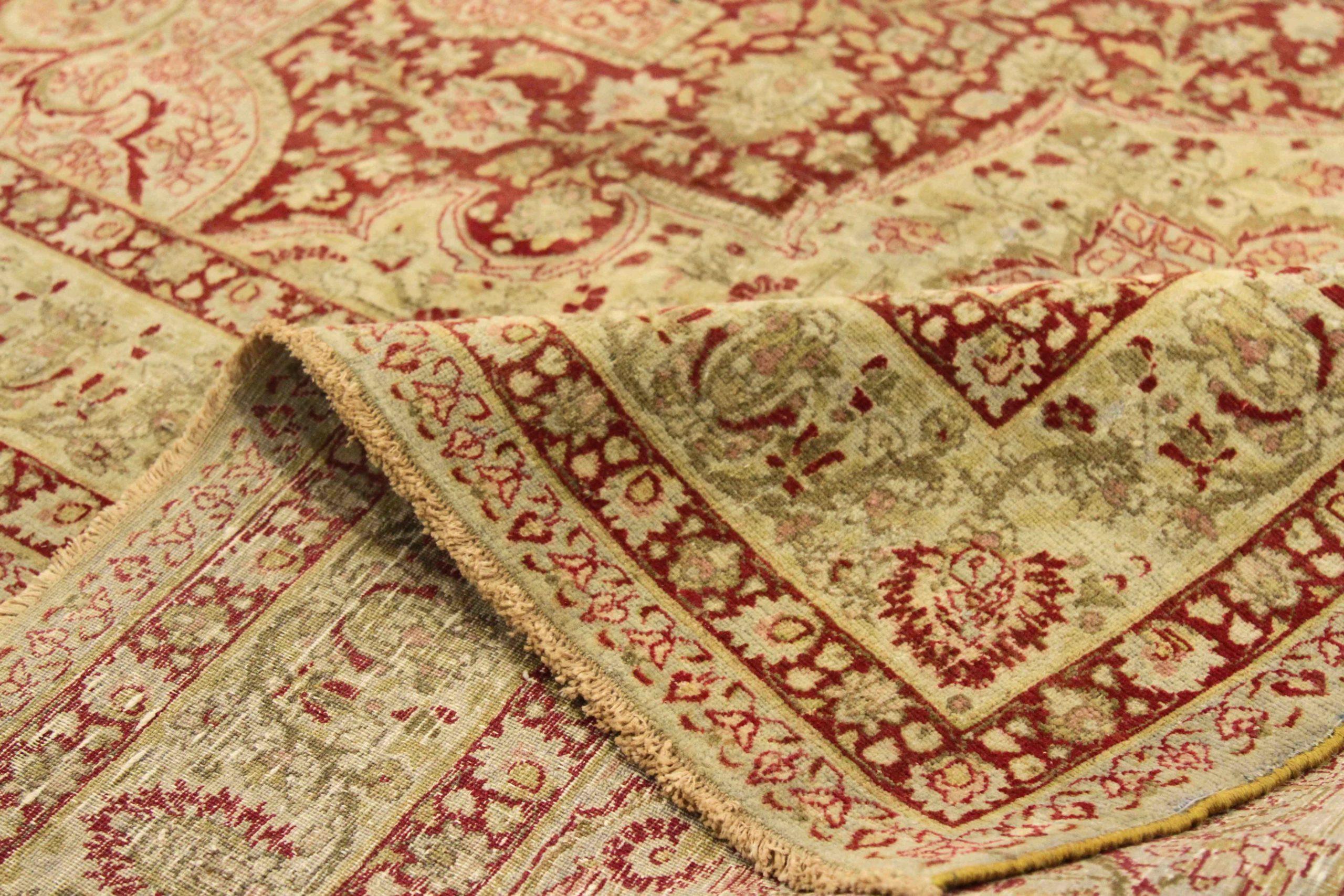 Persische Mashad-Teppiche - Wolle Elfenbein Rosa Rot Design - 75857 im Zustand „Hervorragend“ im Angebot in Dallas, TX